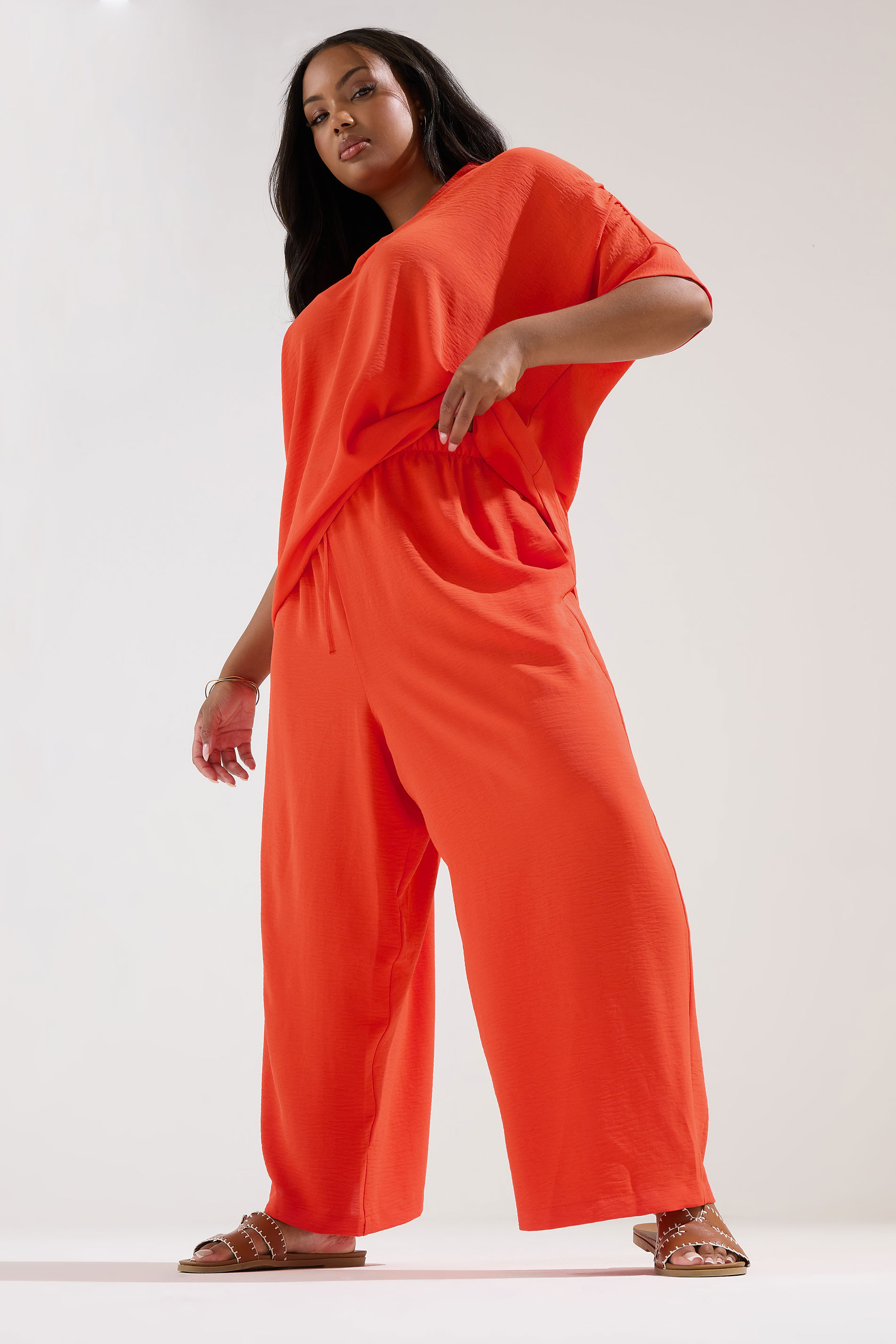 YOURS Plus Size Orange Tie Waist Wide Leg Trousers | Yours Clothing 1