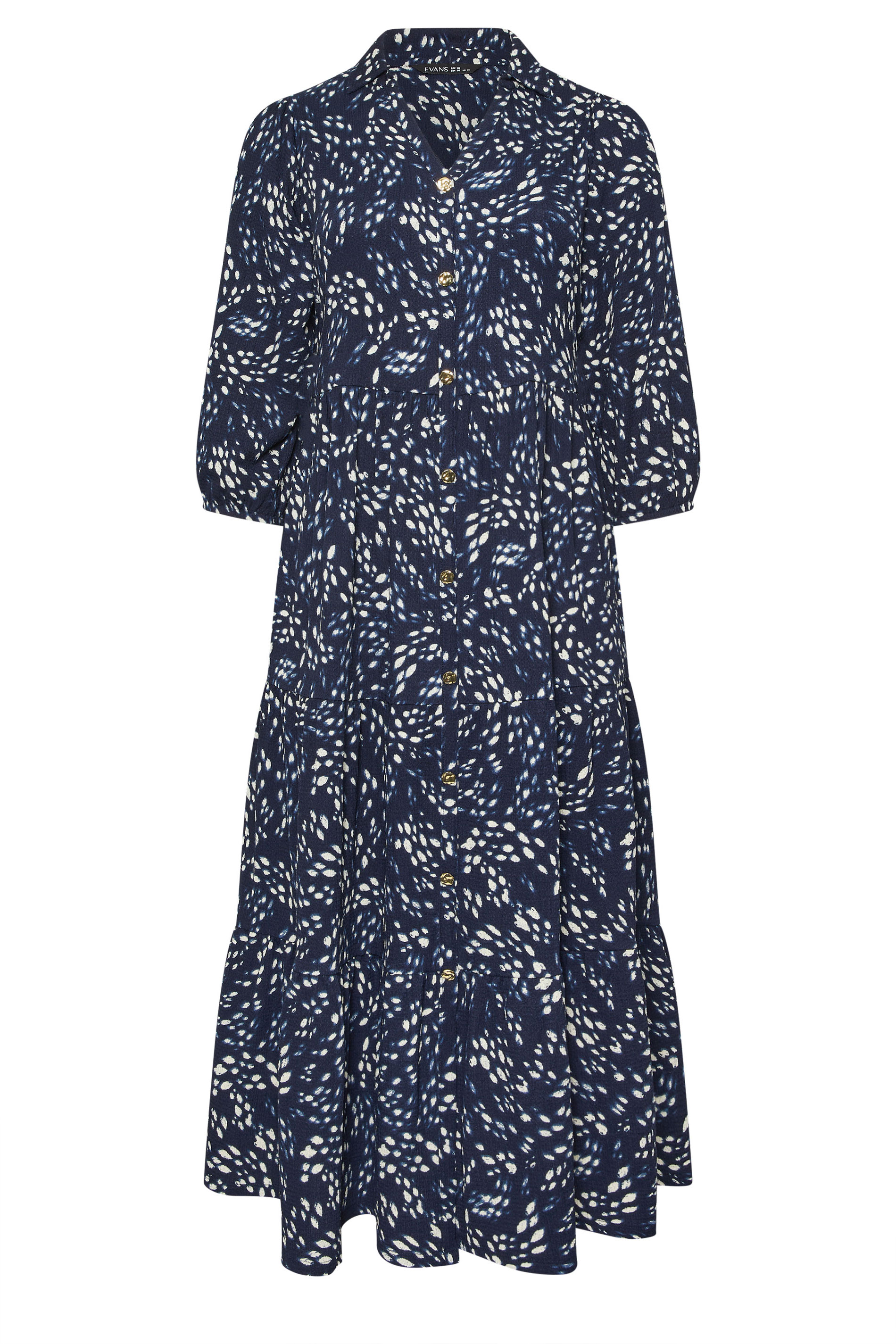 EVANS Plus Size Navy Blue Abstract Print Tiered Maxi Dress | Evans 3