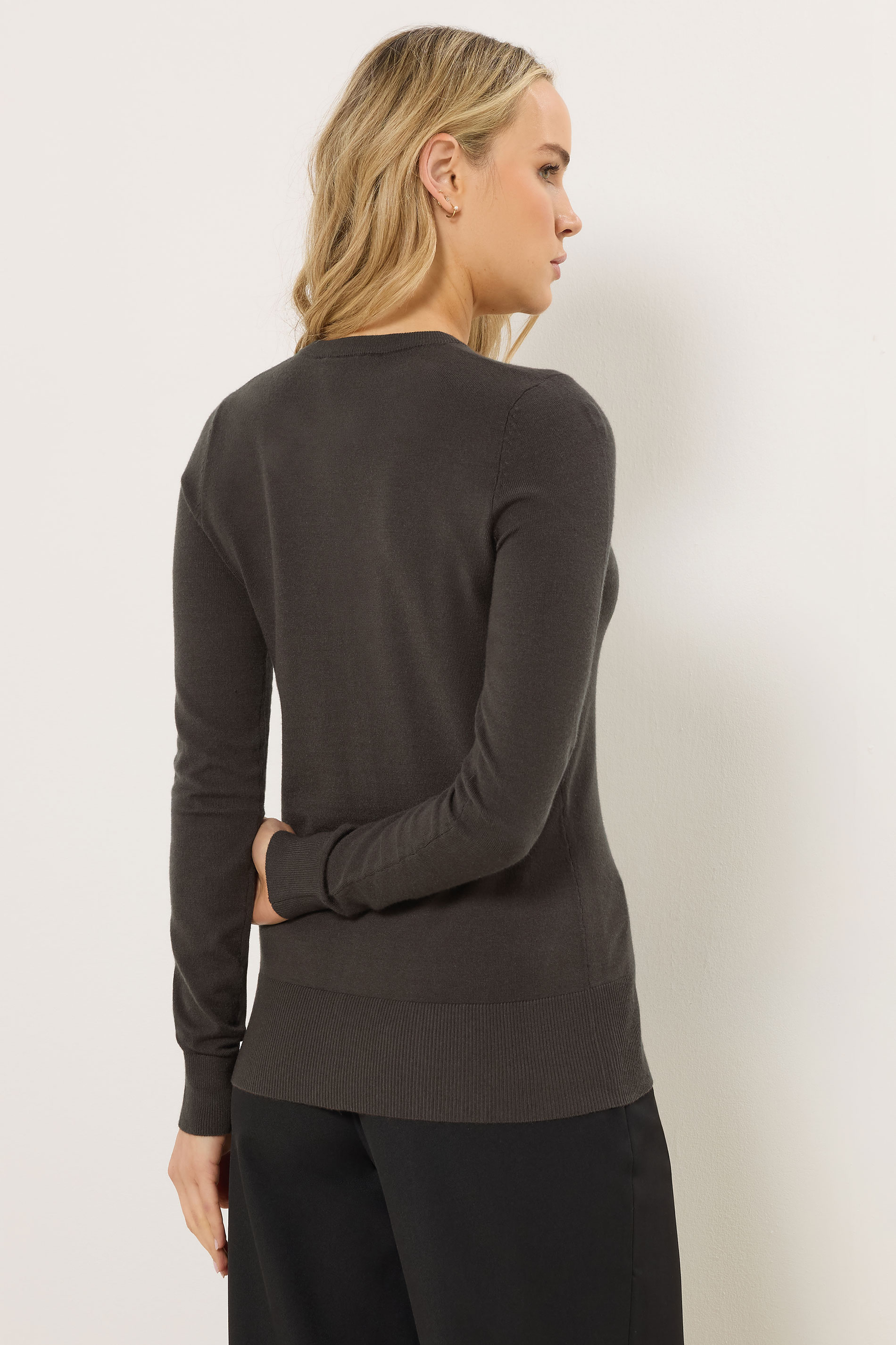 LTS Tall Women's Chocolate Brown Crew Neck Button Cardigan | Long Tall Sally 2