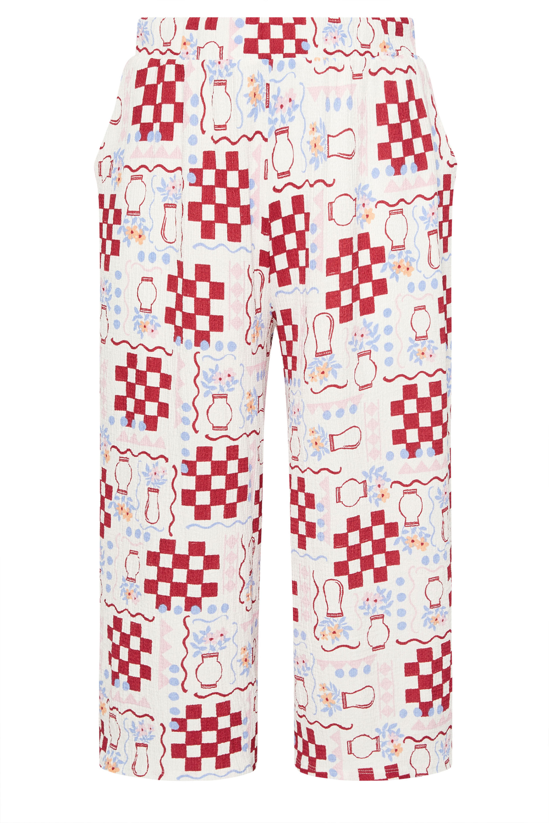 YOURS Plus Size White Floral Check Crinkle Midaxi Culottes | Yours Clothing 5