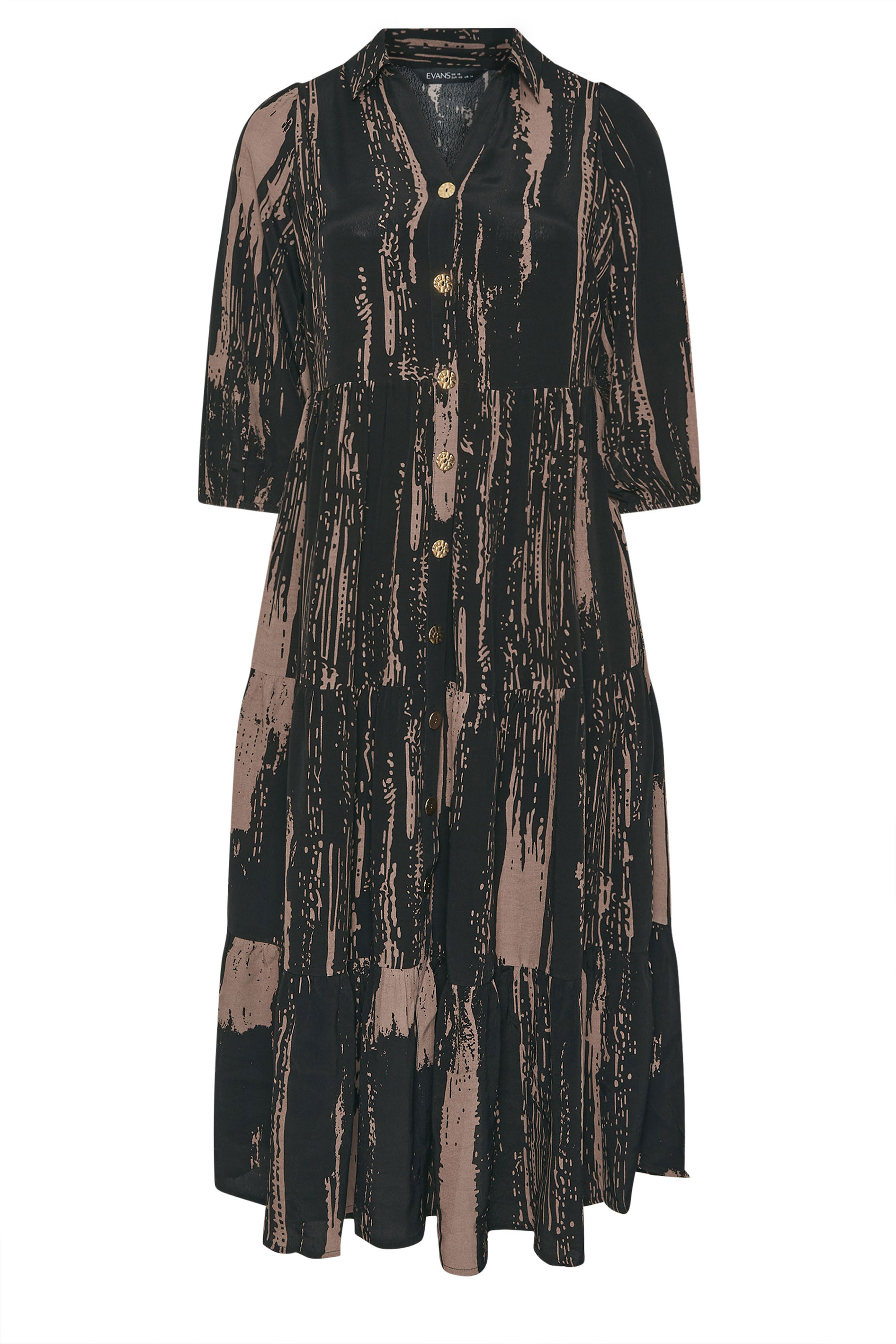 EVANS Plus Size Black Premium Smudge Print Tiered Maxi Dress | Evans 7