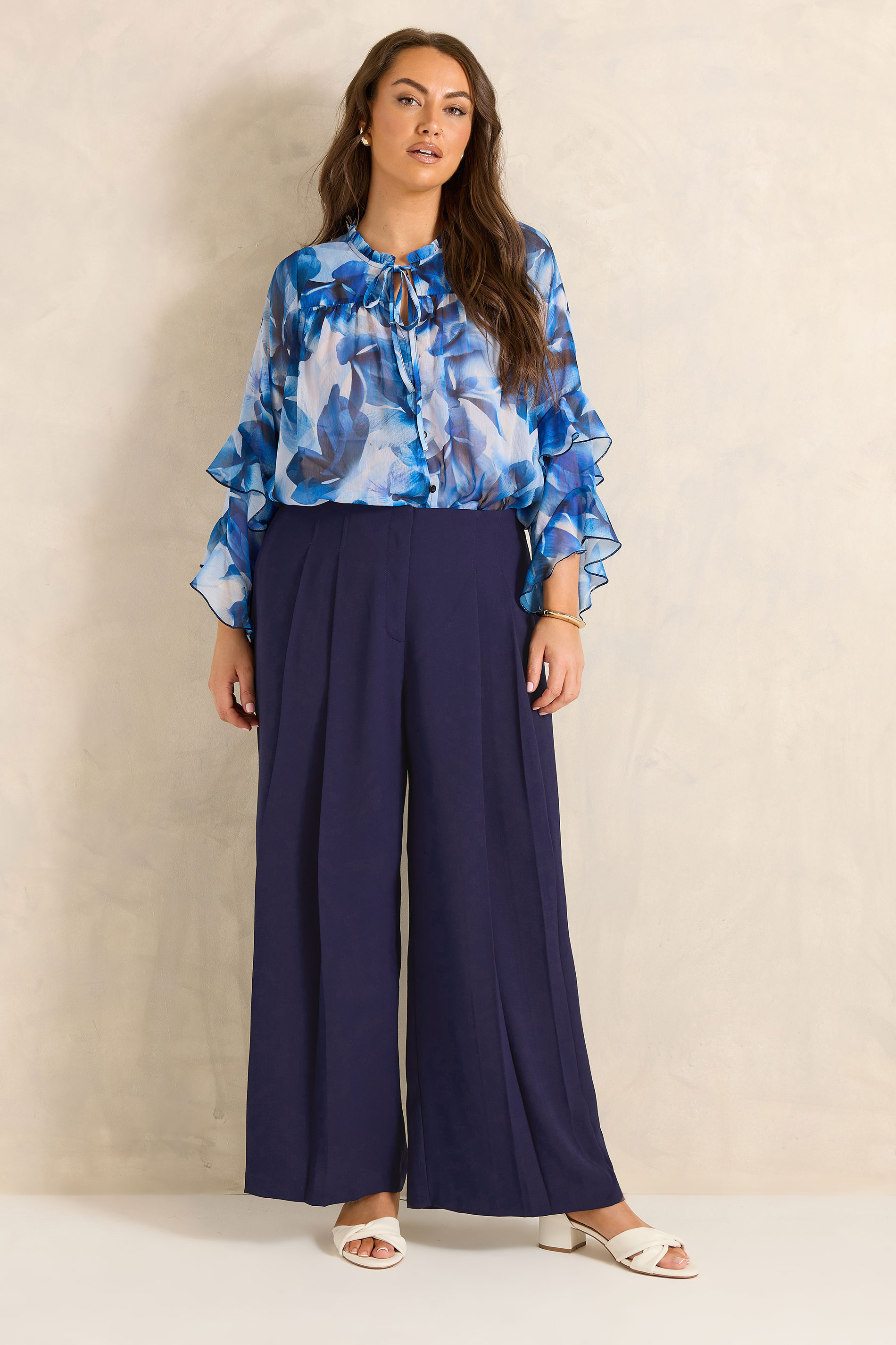EVANS Plus Size Navy Blue Pleat Front Trousers | Evans 2