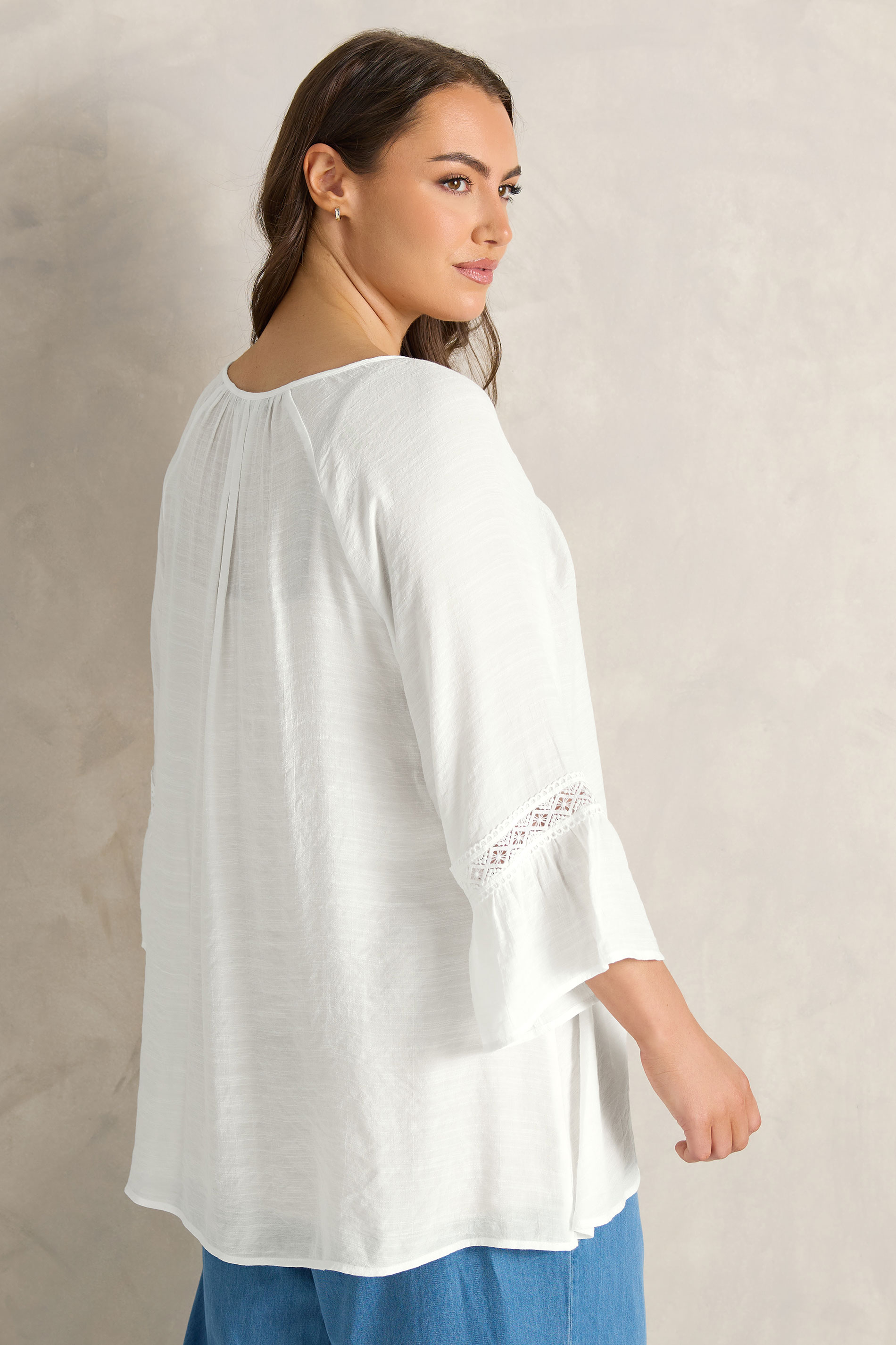 EVANS Plus Size White Crochet Detail Tie Neck Blouse | Evans  4