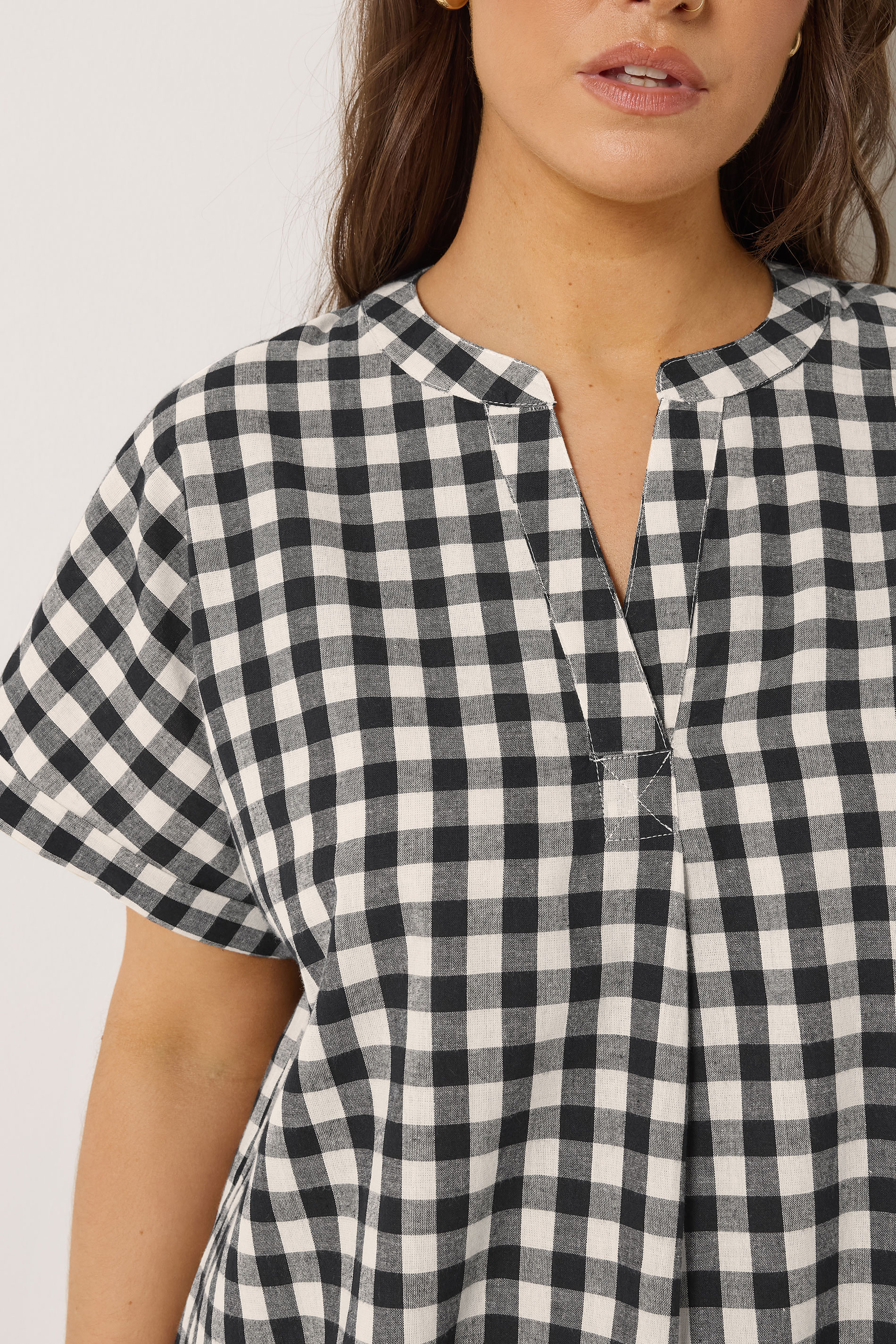 YOURS Plus Size Natural Brown Check Overhead Half Placket Shirt | Yours Clothing 4