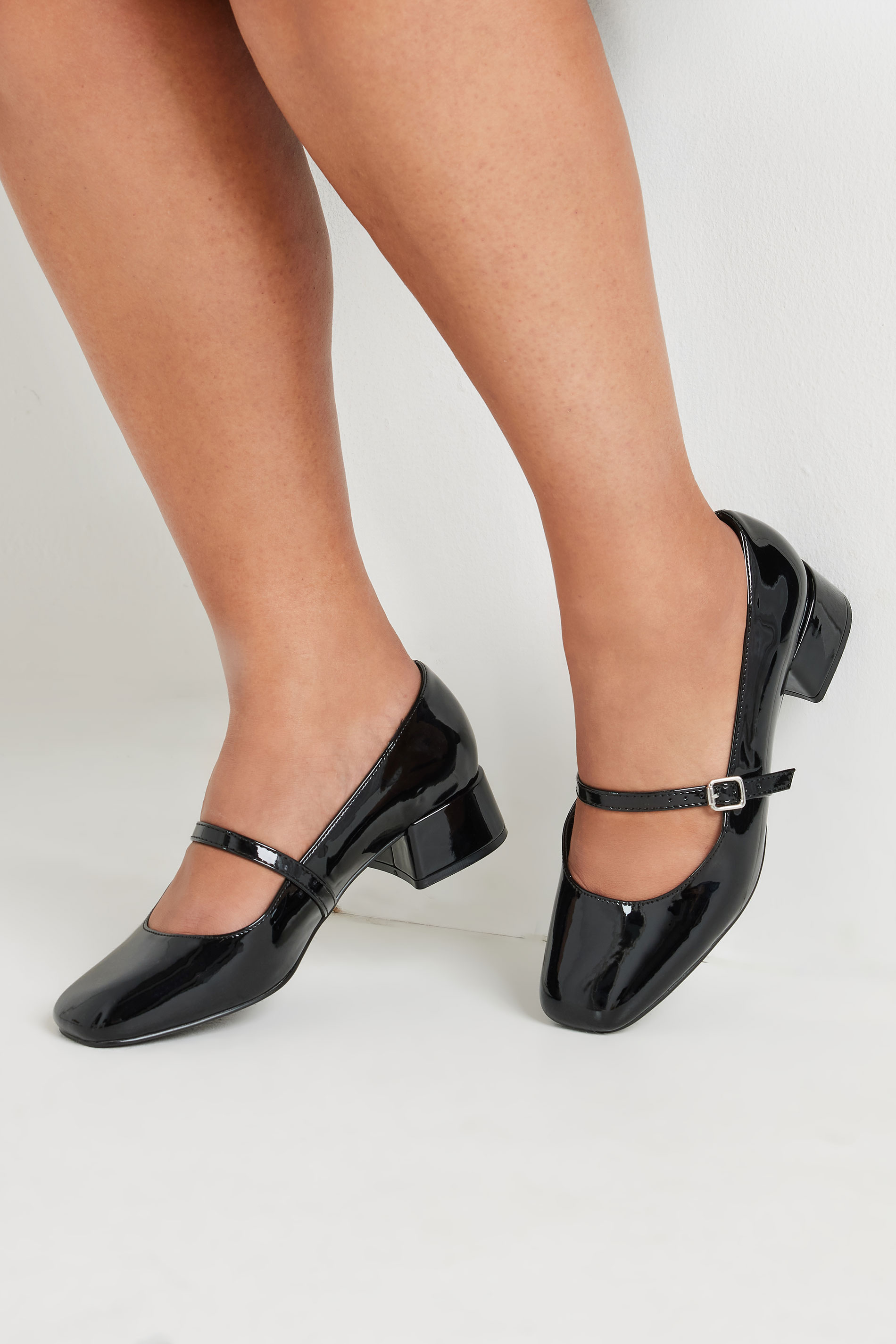 Black Patent Mary Jane Block Heels In Extra Wide EEE Fit | Yours Clothing  3