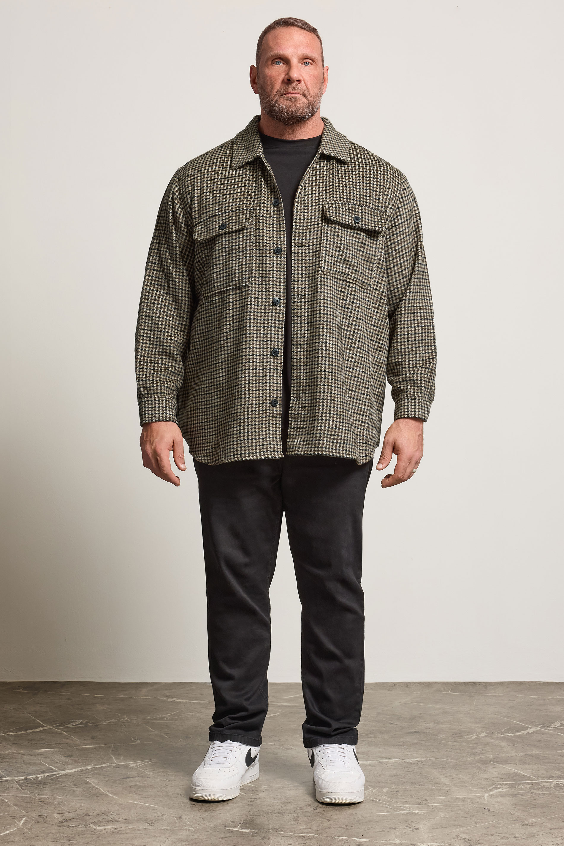 JACK & JONES Big & Tall Black Check Long Sleeve Overshirt | BadRhino 1