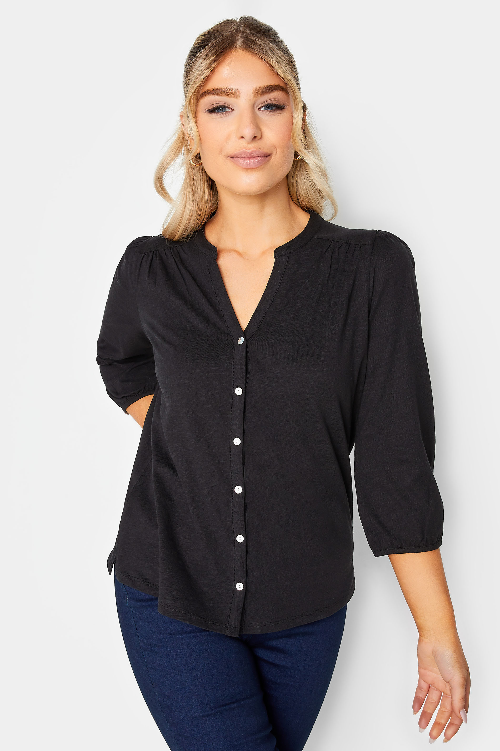 M&Co Black Button Through Cotton Shirt | M&Co  1