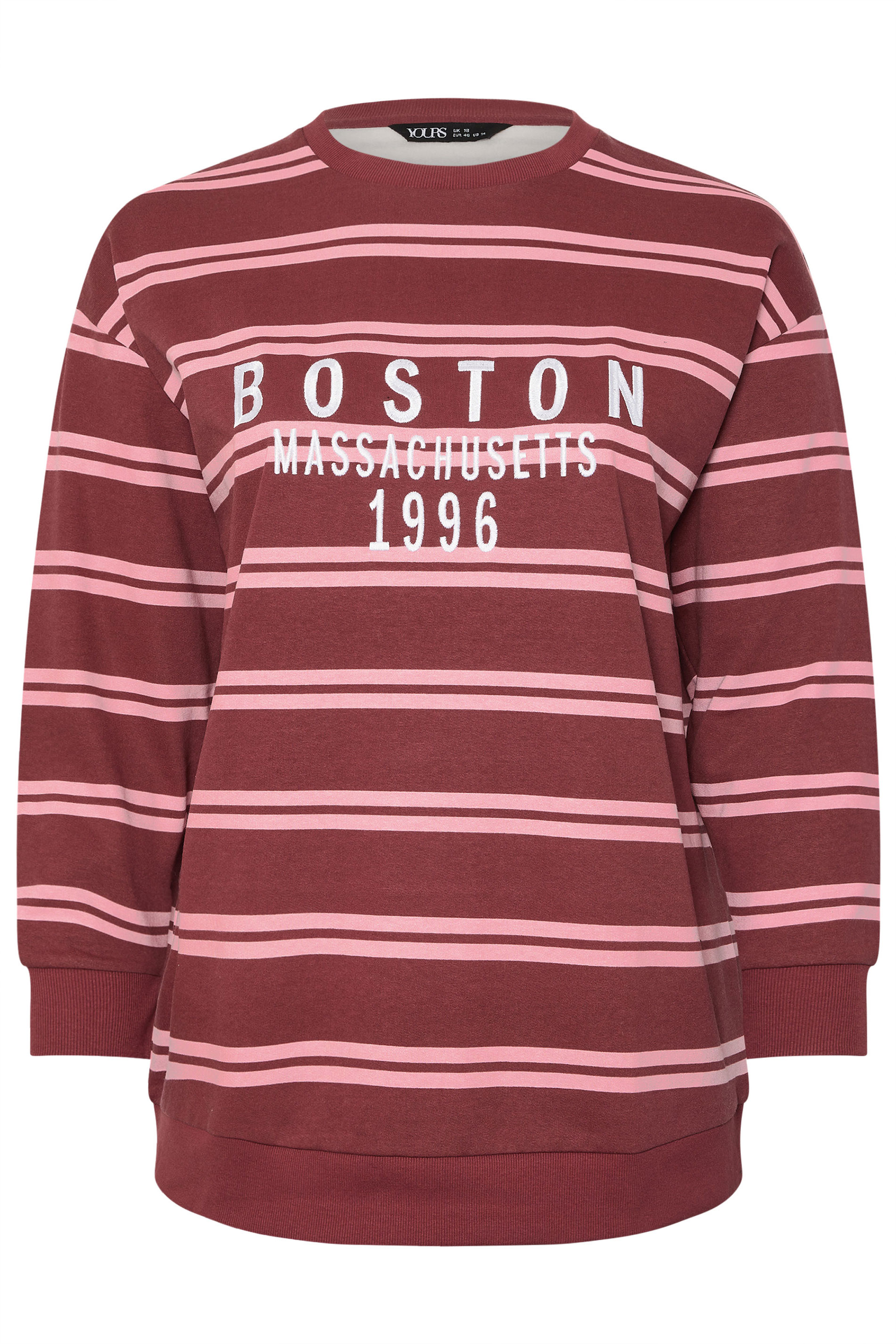 YOURS Plus Size Red 'Boston' Slogan Stripe Sweatshirt | Yours Clothing 5