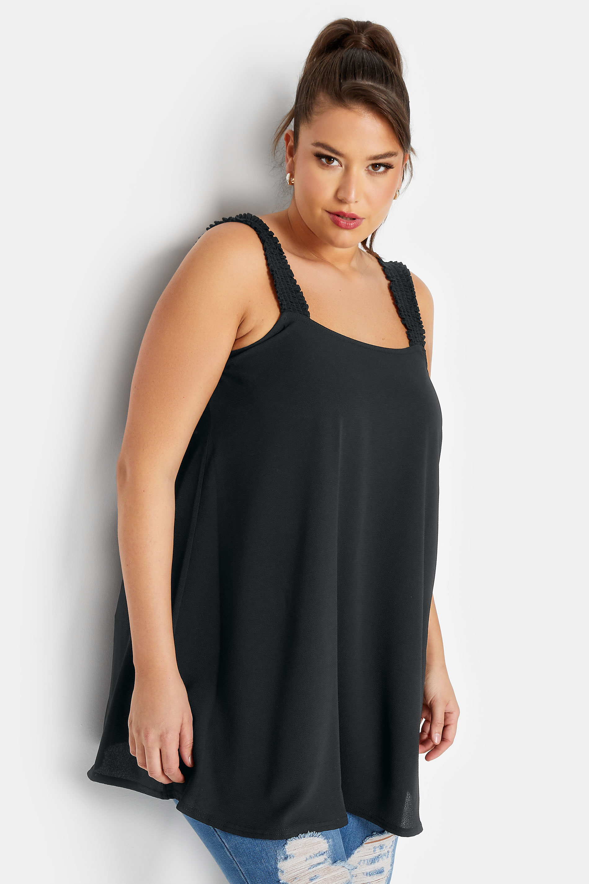 LIMITED COLLECTION Plus Size Black Shirred Strap Cami Top | Yours Clothing 3