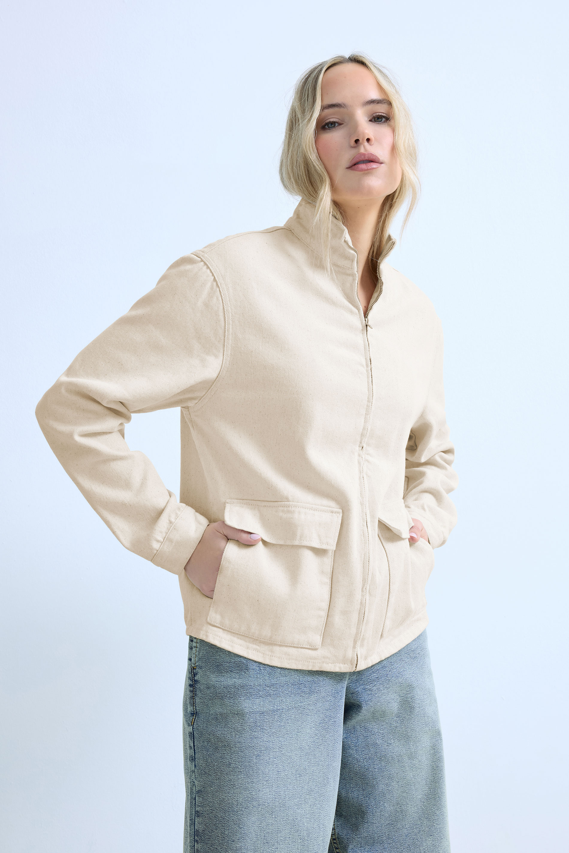 LTS Tall Women's Cream Funnel Neck Jacket | Long Tall Sally 3