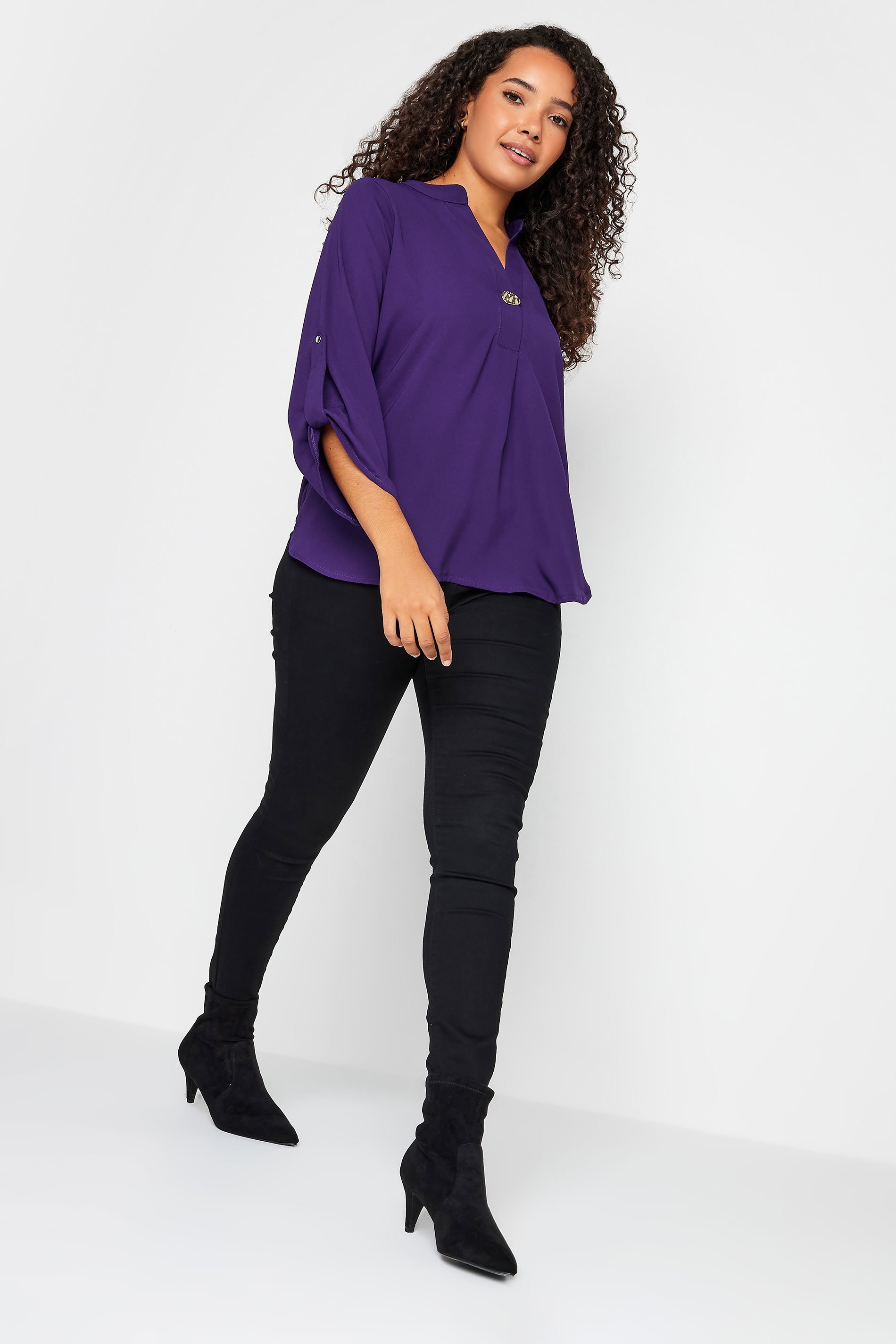 M&Co Purple Statement Button Tab Sleeve Shirt | M&Co