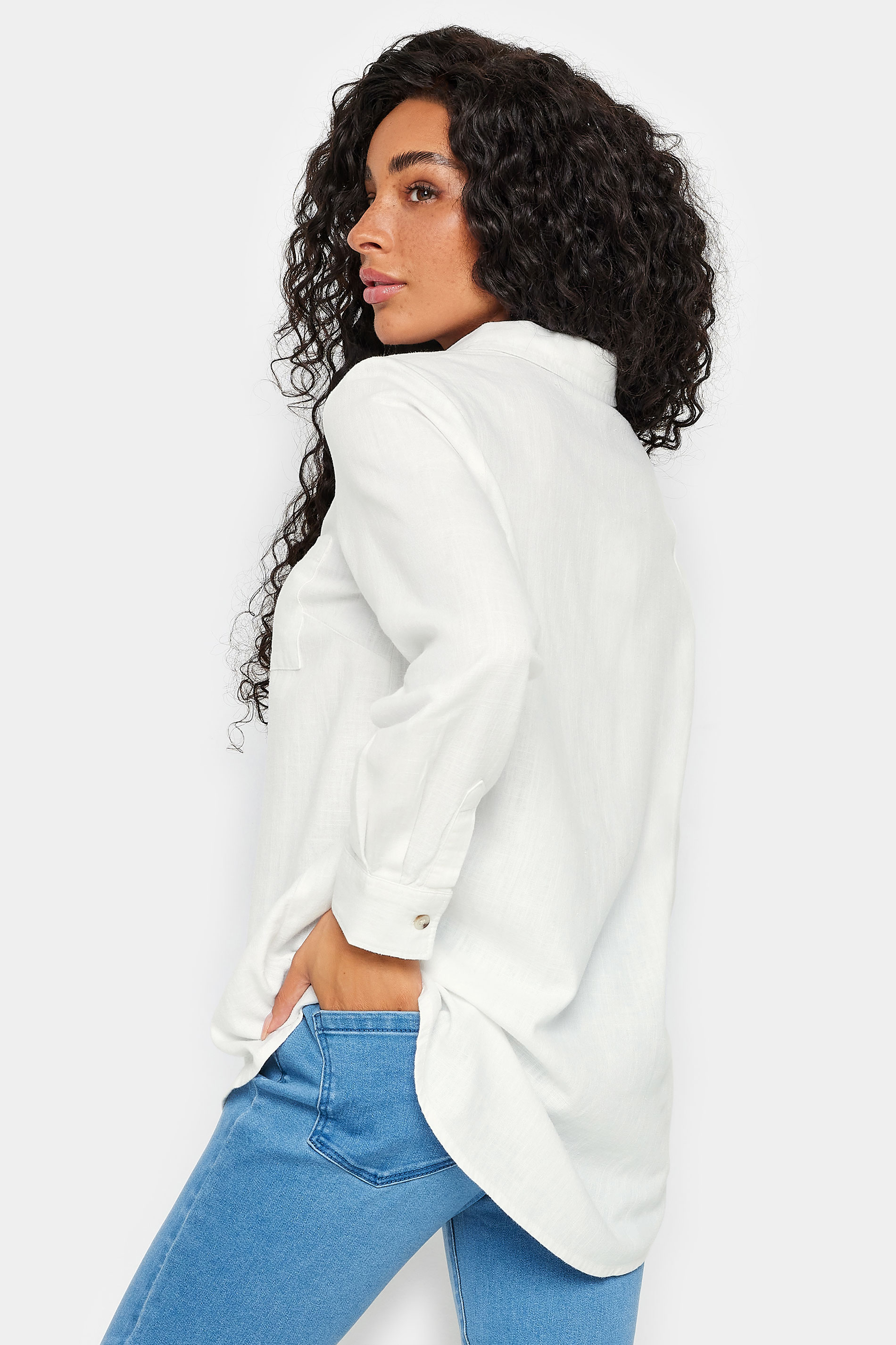 M&Co Petite White Linen Long Sleeve Shirt | M&Co 3