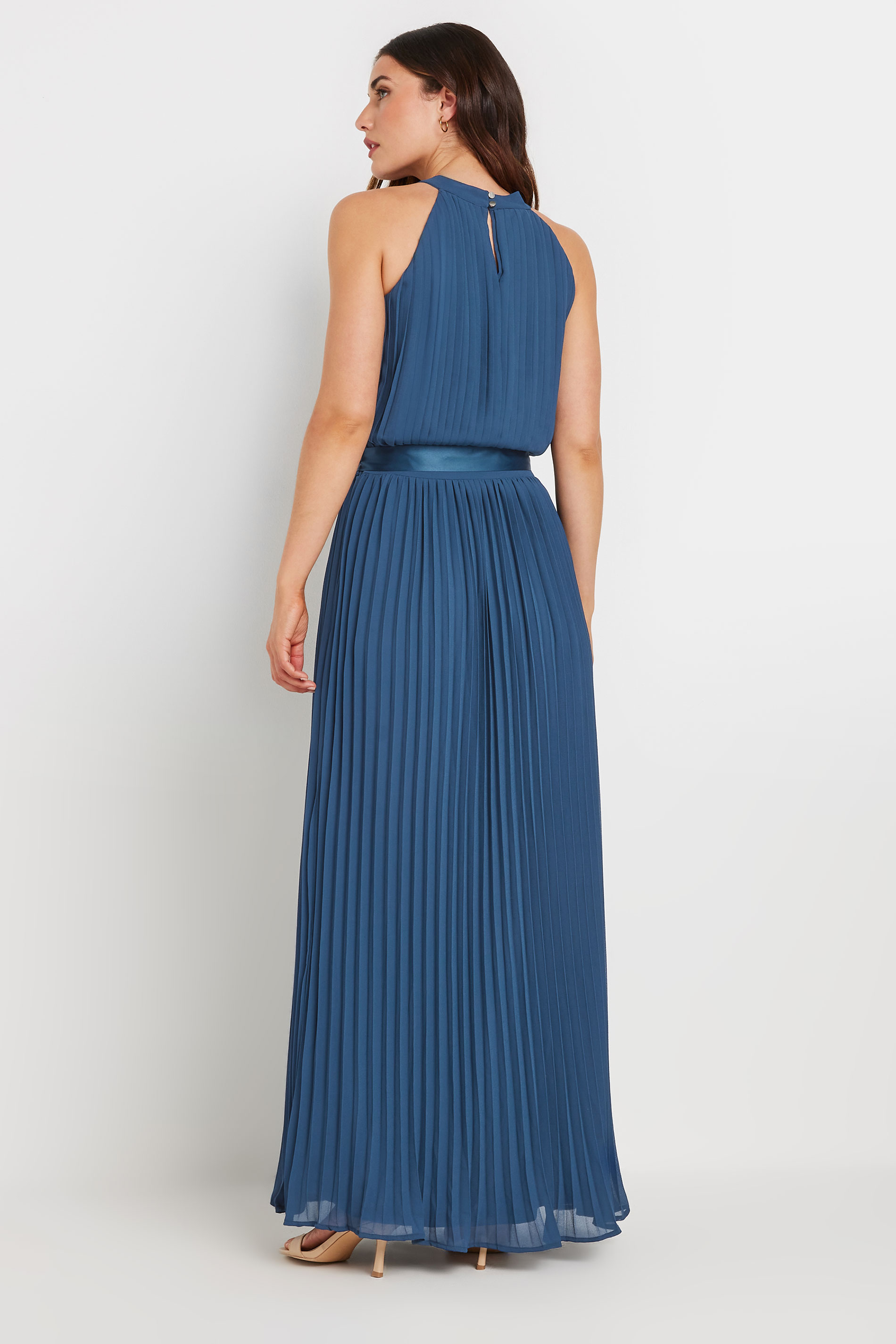 LTS Tall Women's Blue Halterneck Pleated Maxi Dress | Long Tall Sally 2