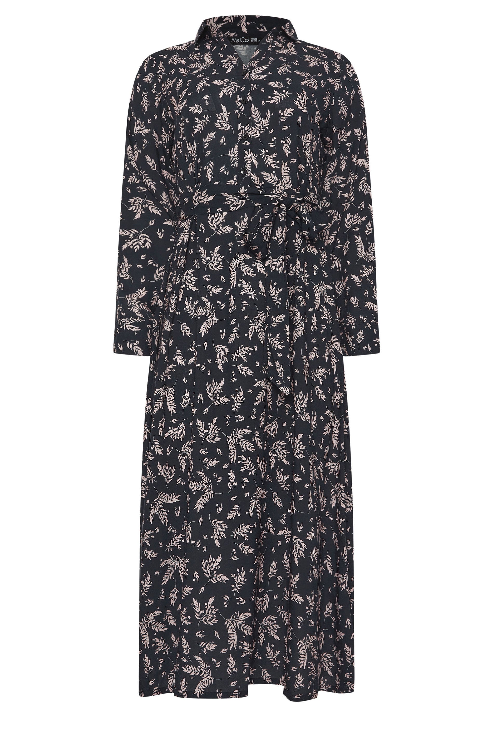 M&Co Black Leaf Print Belted Midi Shirt Dress | M&Co 5