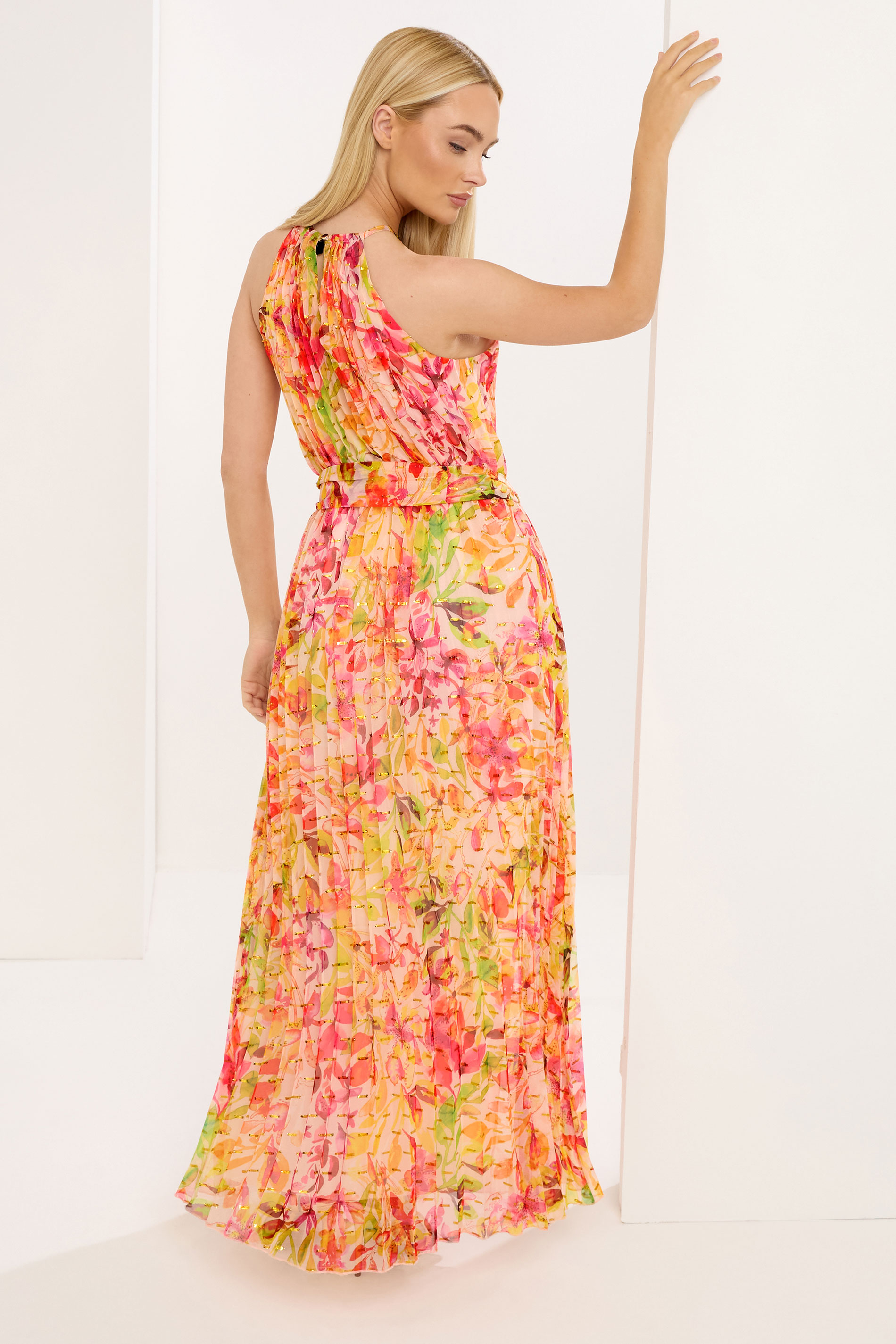 STAR Yellow Floral Metallic Pleated Dress | StarByJM 2