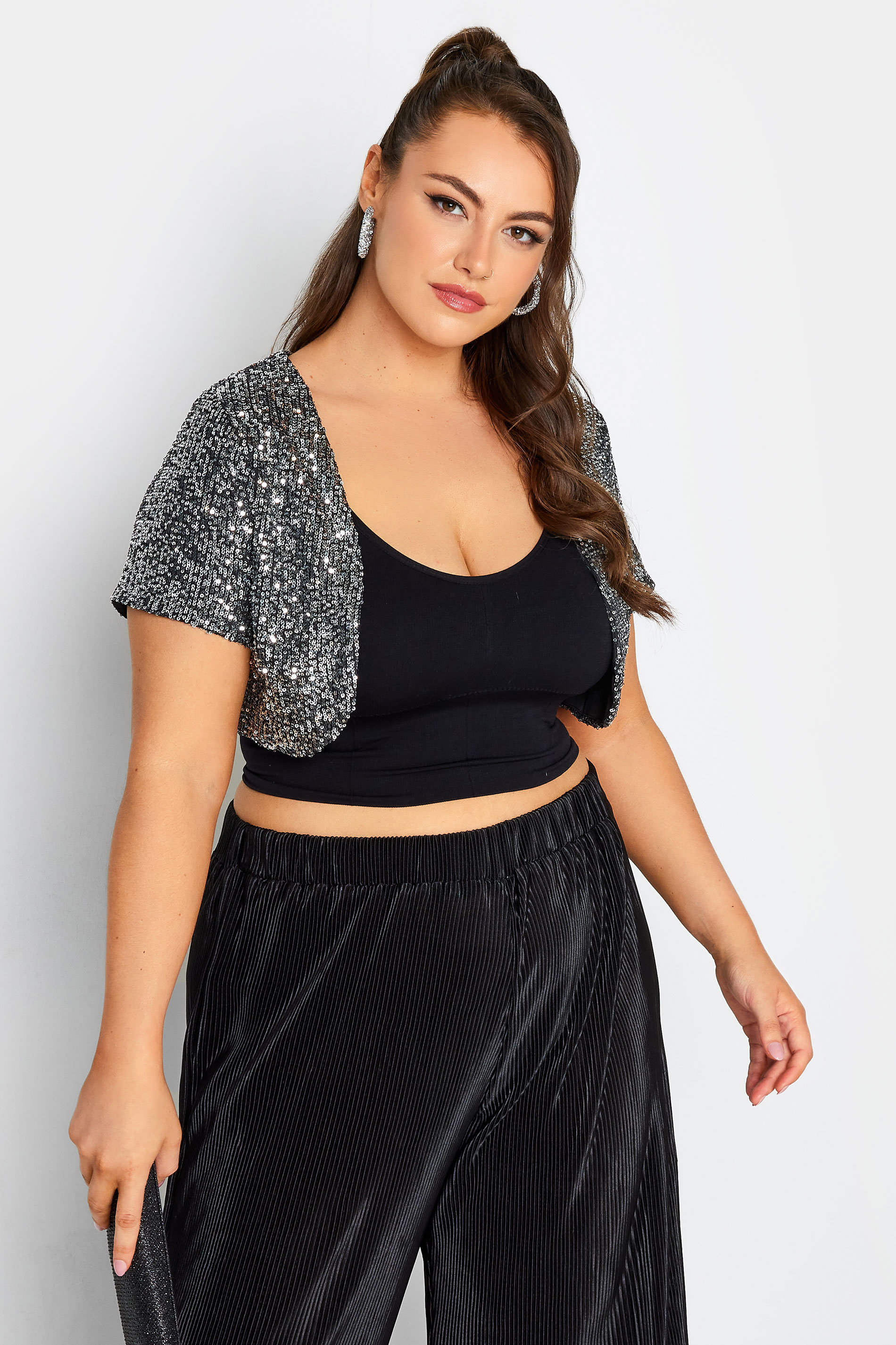 Plus Size YOURS LONDON Silver Sequin Embellished Shrug Cardigan | Yours Clothing 2