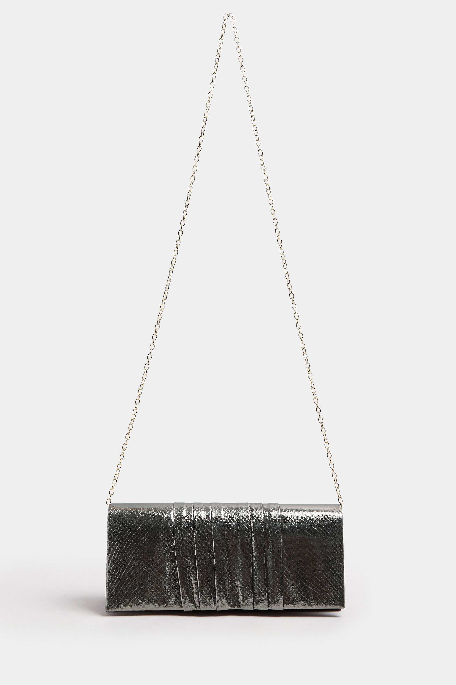 Silver Faux Leather Metallic Clutch Bag | Yours Clothing 3