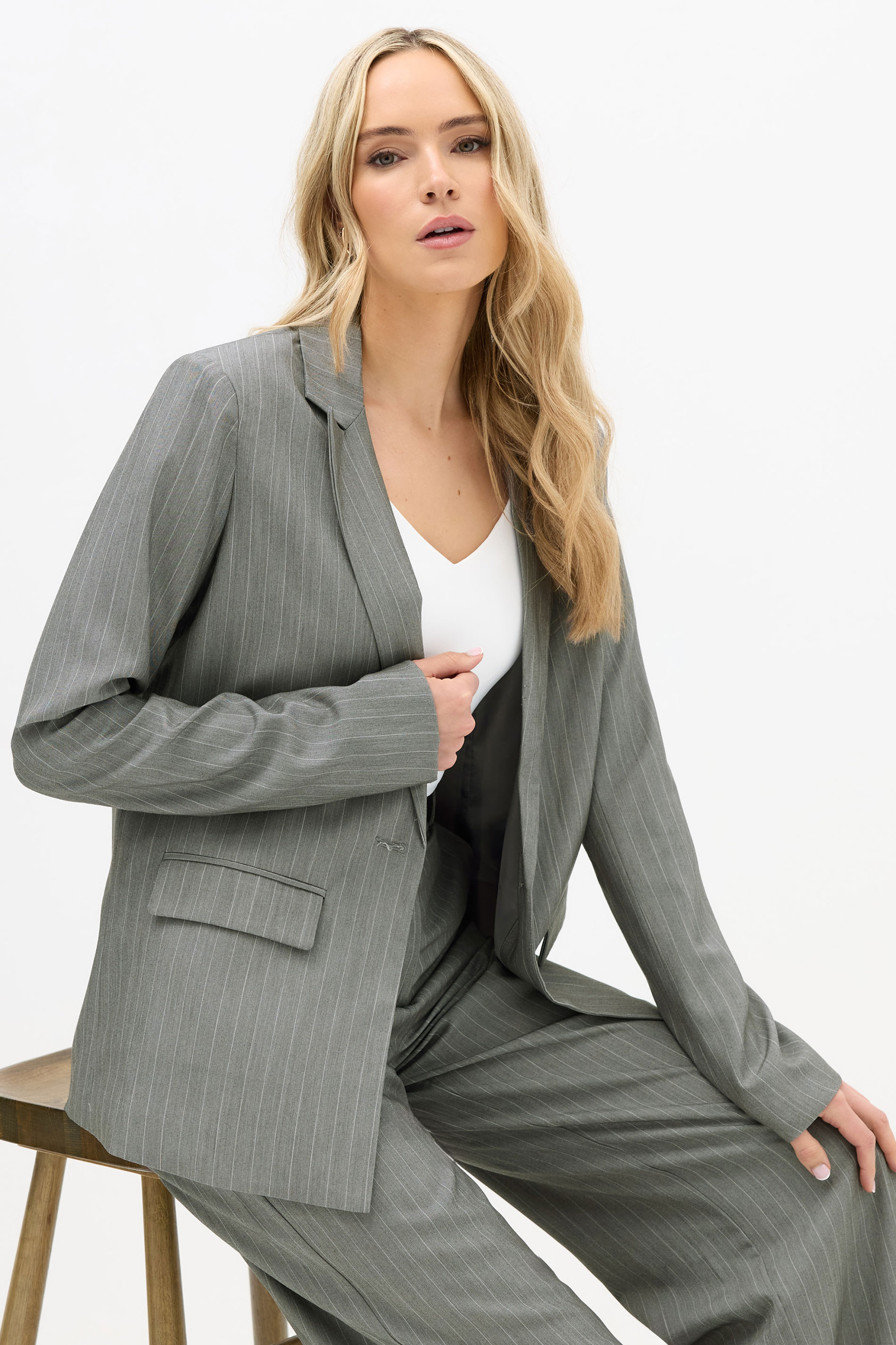 LTS PREMIUM Tall Grey Stripe Formal Blazer | Long Tall Sally 1