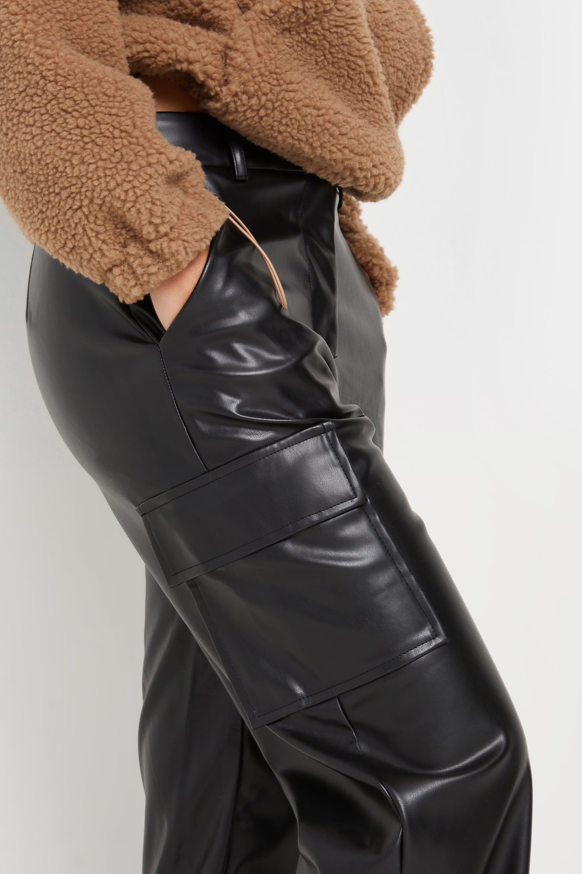 PixieGirl Petite Women's Black Faux Leather Utility Style Trousers | PixieGirl 6