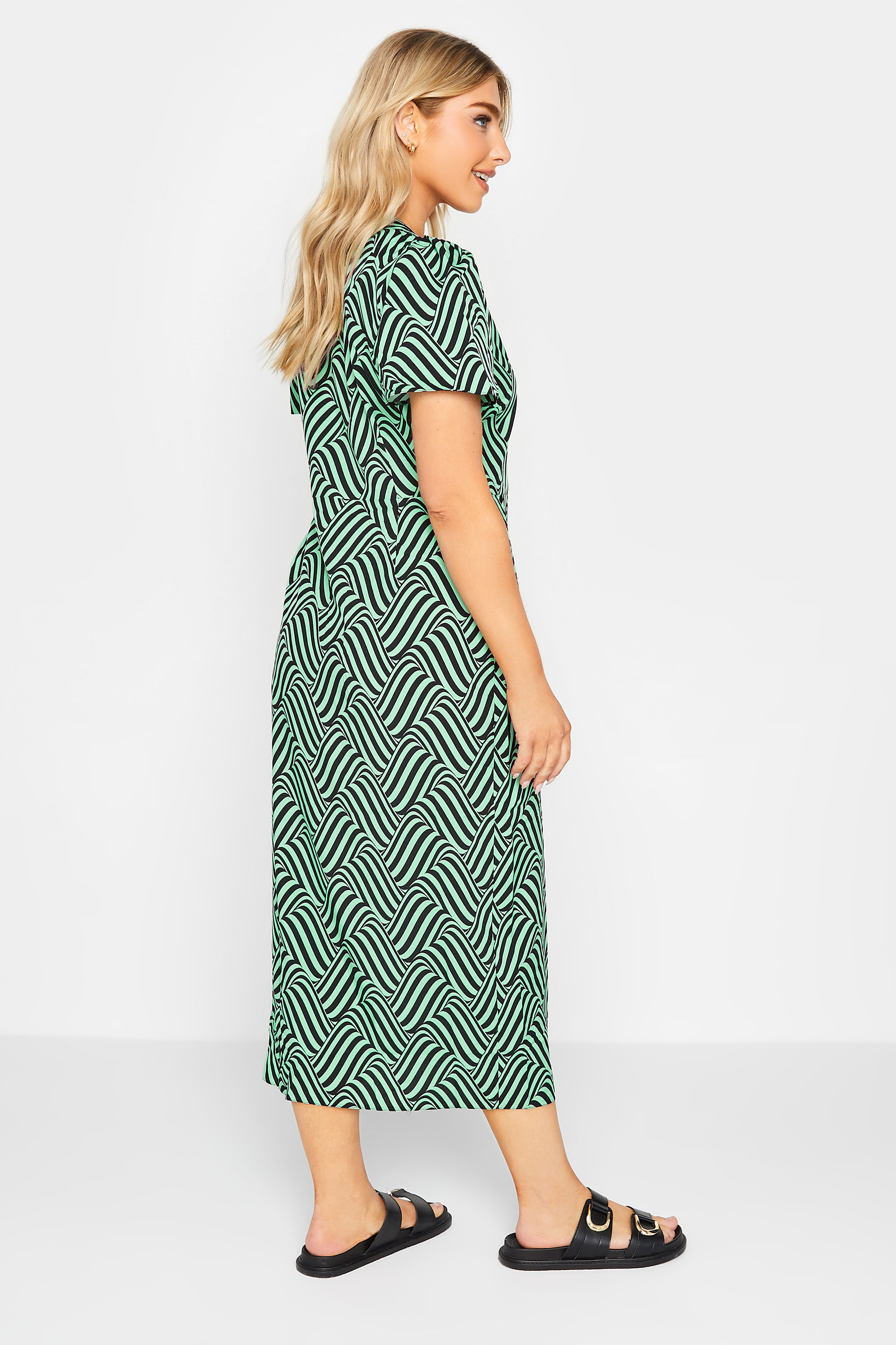 M&Co Green Abstract Stripe Wrap Dress | M&Co 3