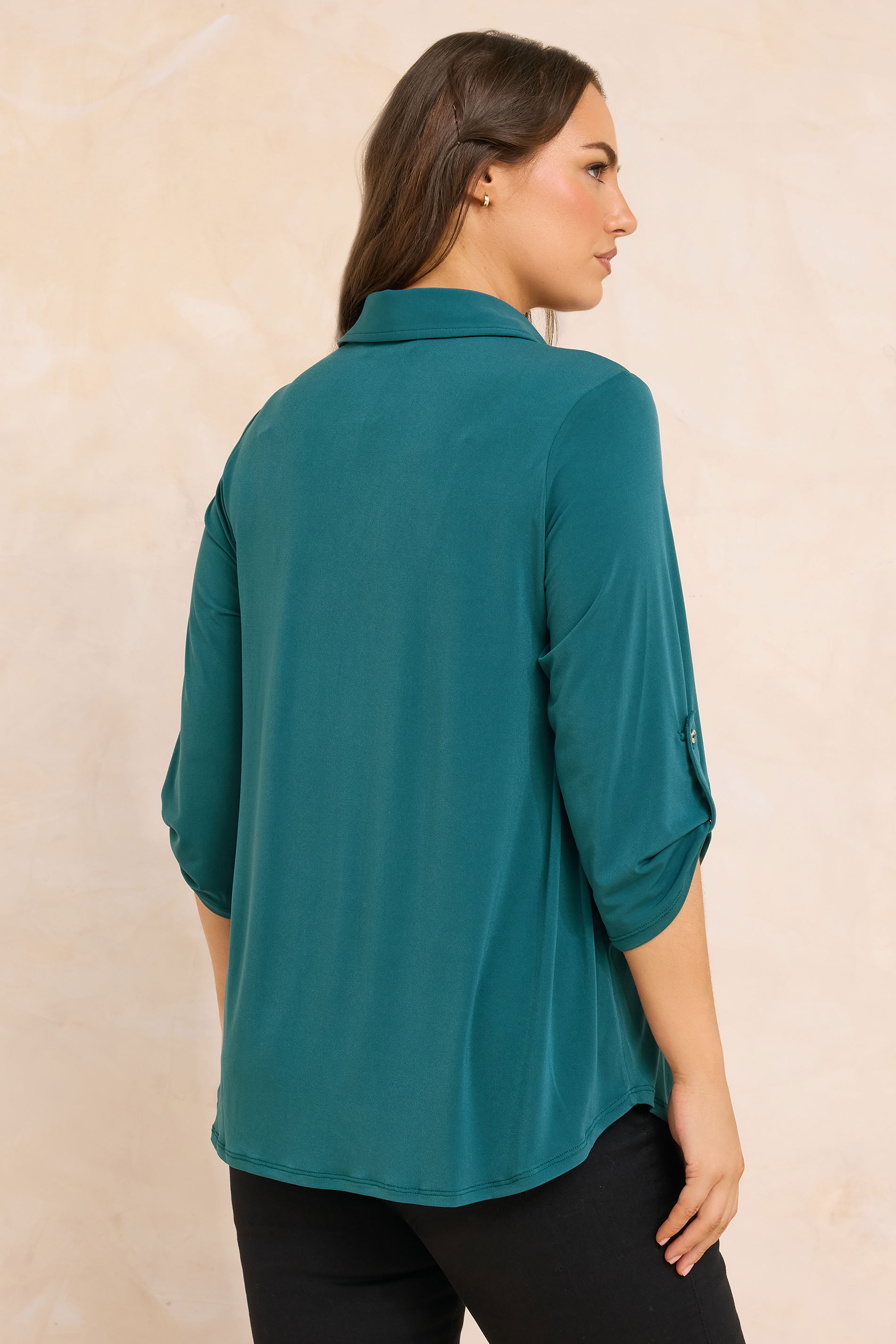 EVANS Plus Size Teal Blue Tab Sleeve Blouse | Evans  2