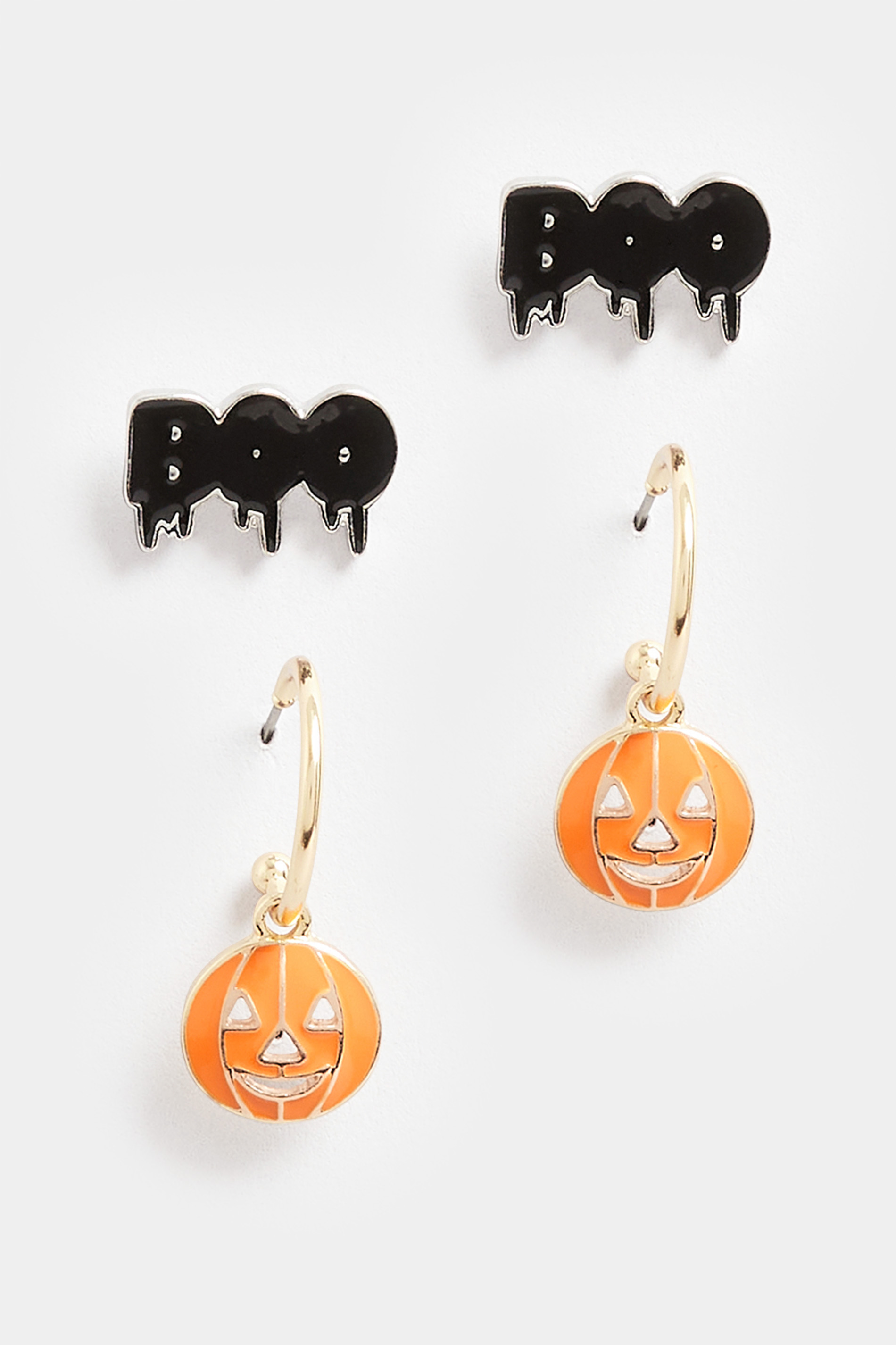 2 PACK Orange Pumpkin Halloween Hoop Earrings Set | Yours Clothing  2