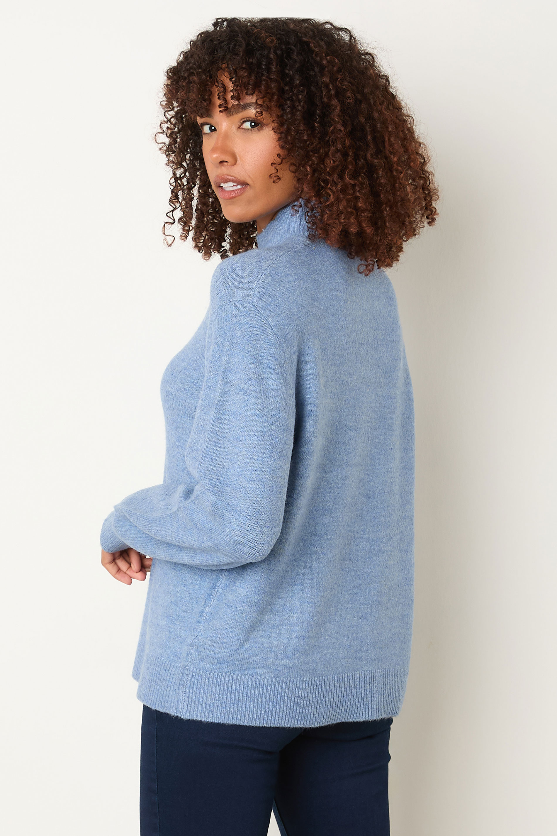 M&Co Blue Funnel Neck Balloon Sleeve Jumper | M&Co 4