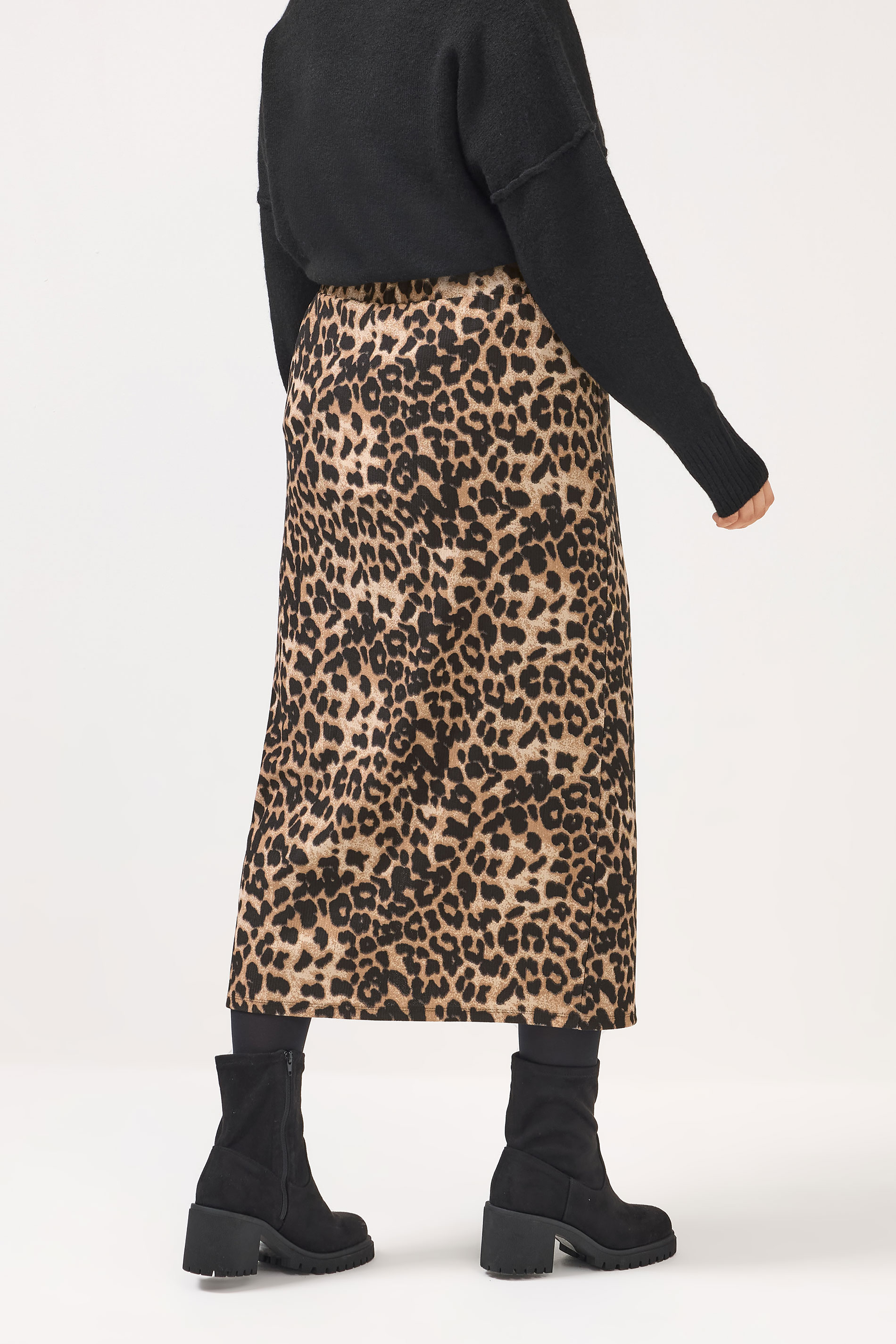 YOURS Plus Size Brown Leopard Textured Tube Skirt | Yours Clothing 2