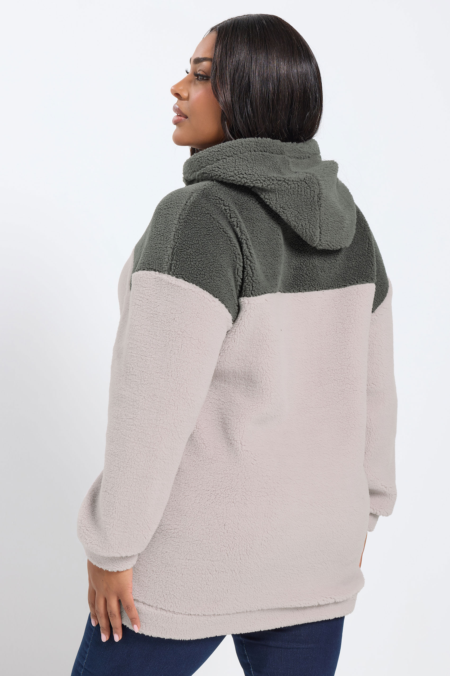 YOURS Plus Size Grey & Purple Colourblock Teddy Fleece Hoodie | Yours Clothing  2