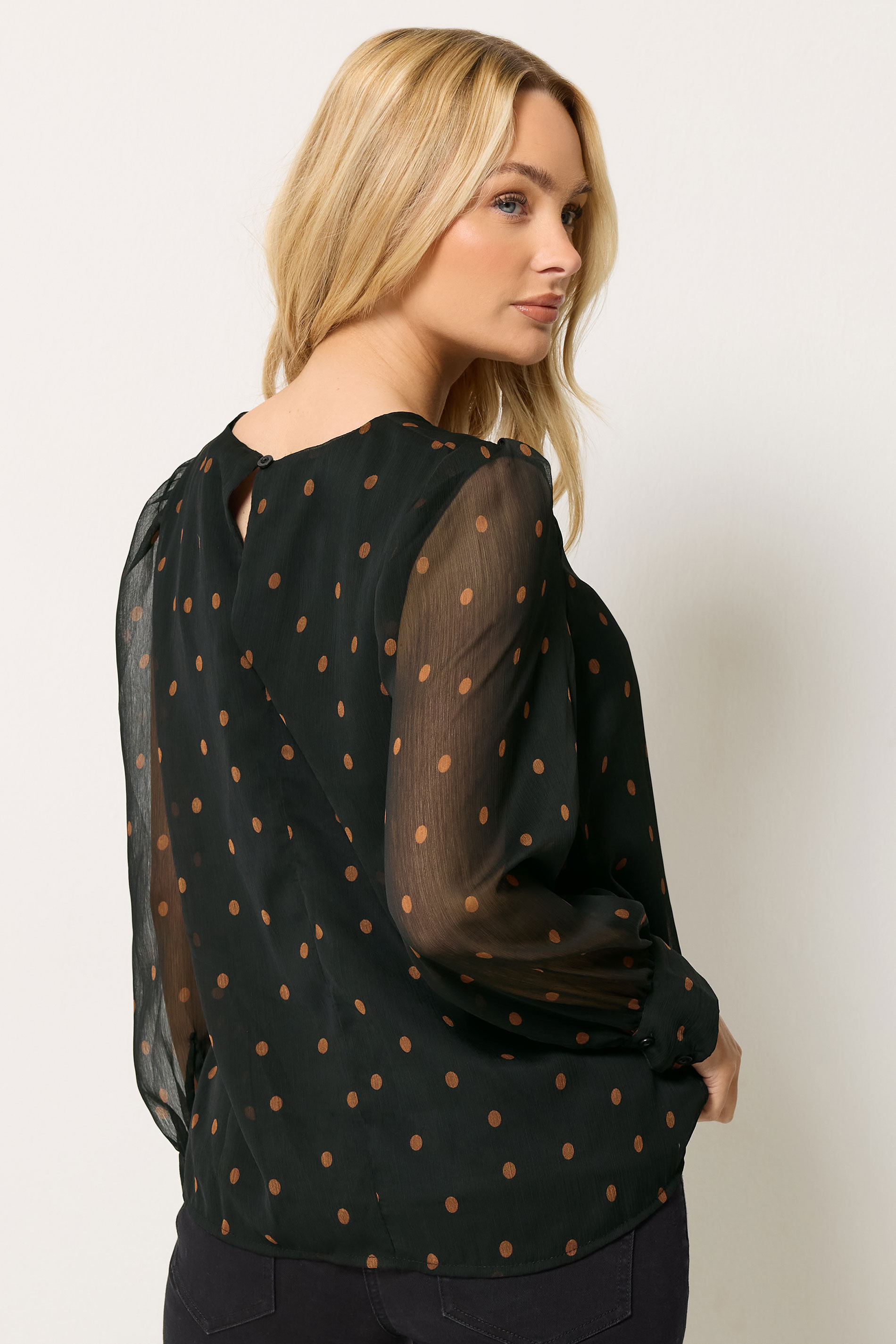 M&Co Black Polka Dot Chiffon Blouse | M&Co 2