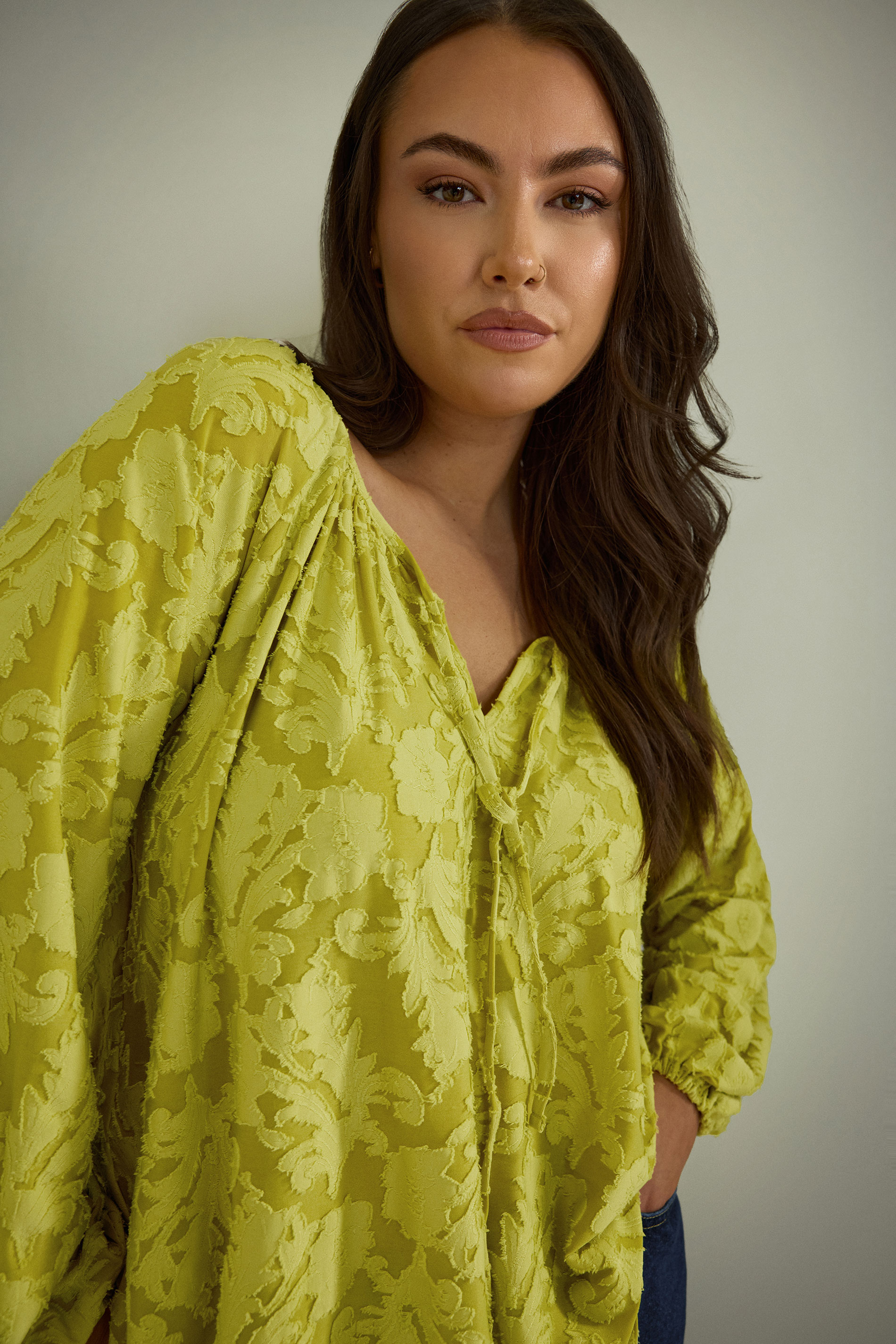 EVANS Plus Size Chartreuse Green Floral Burnout Blouse | Evans 3