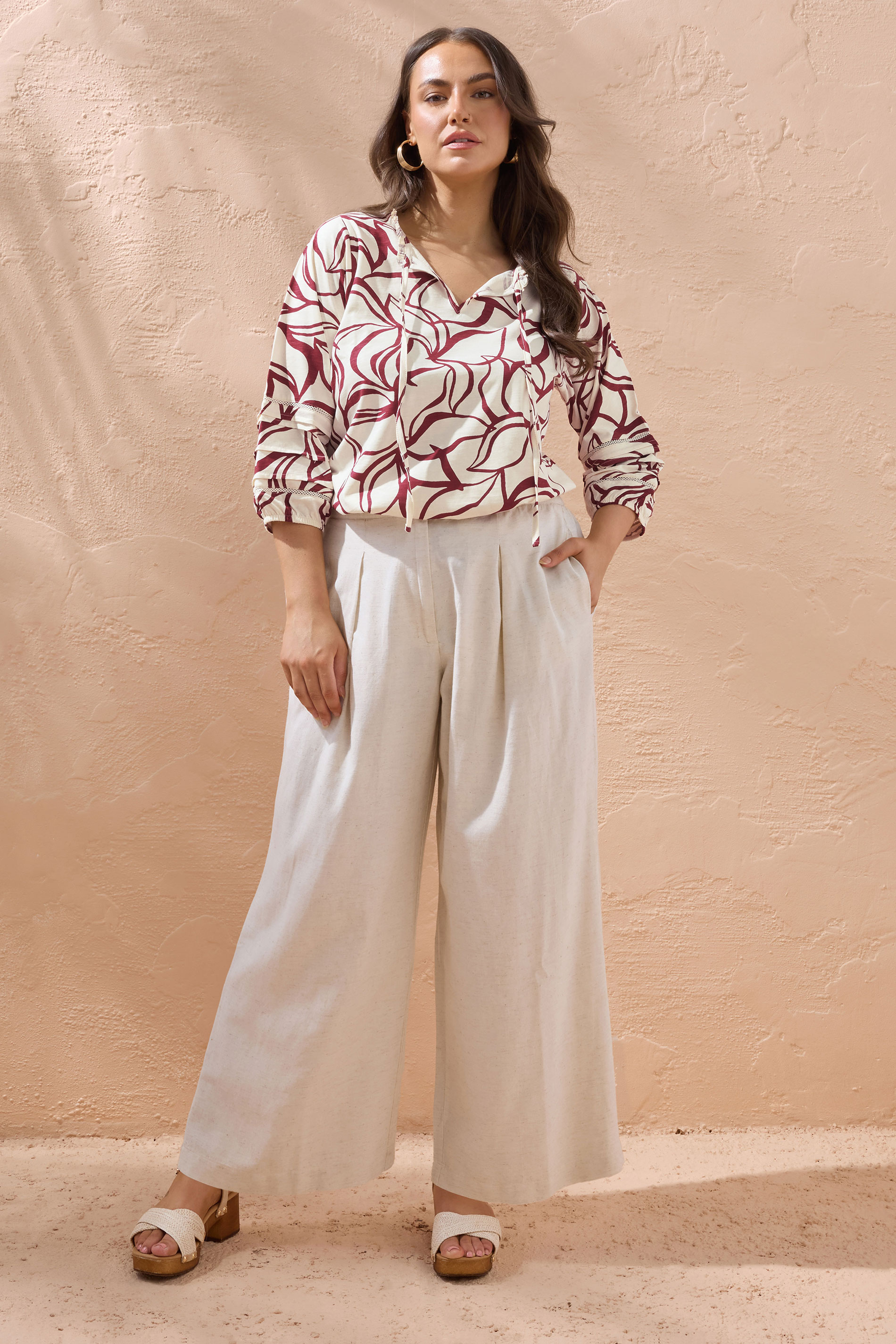 EVANS Plus Size Natural Brown Abstract Floral Cotton Top | Evans 2