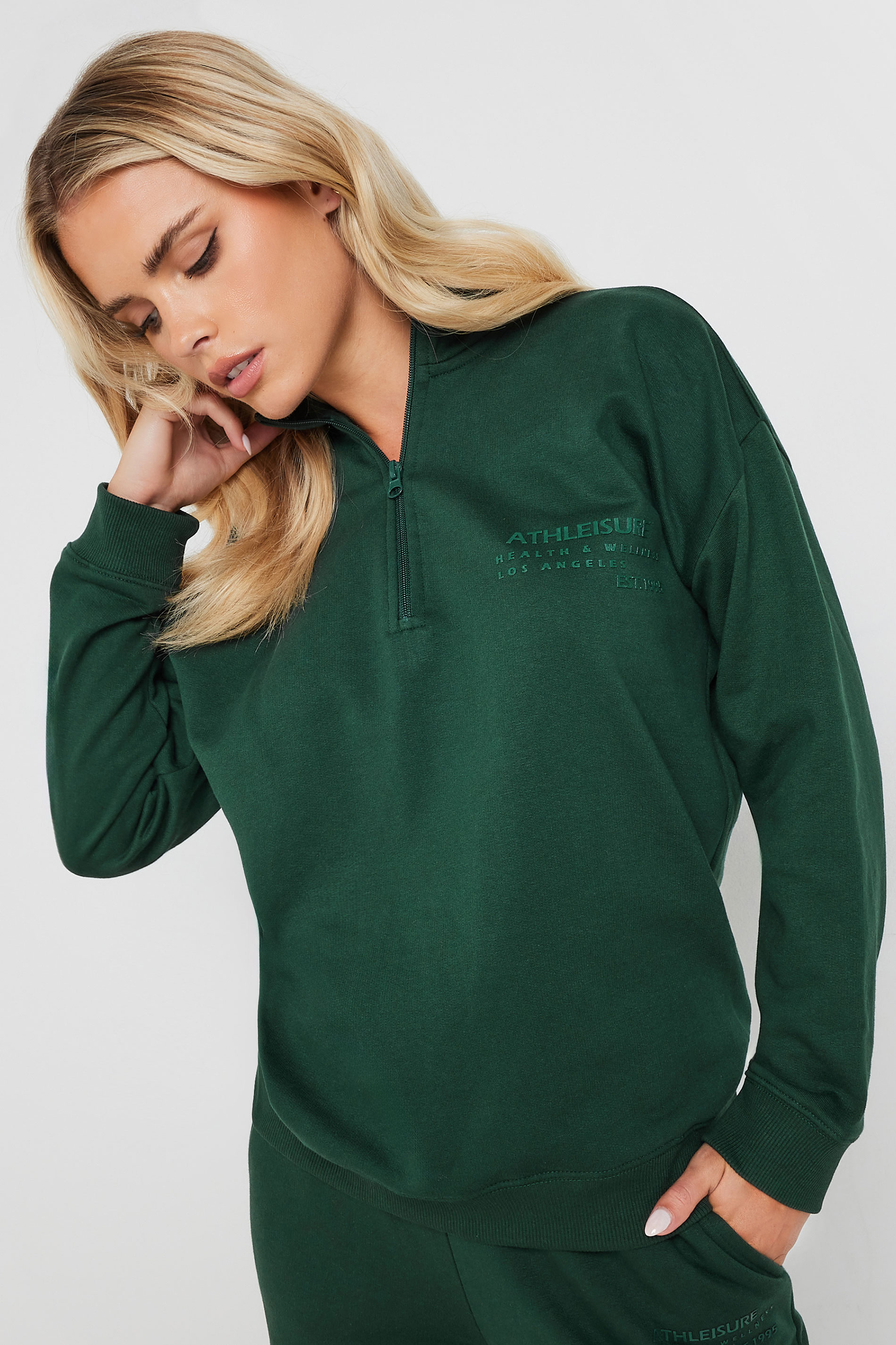 PixieGirl Petite Women's Forest Green High Neck Sweatshirt | PixieGirl 3