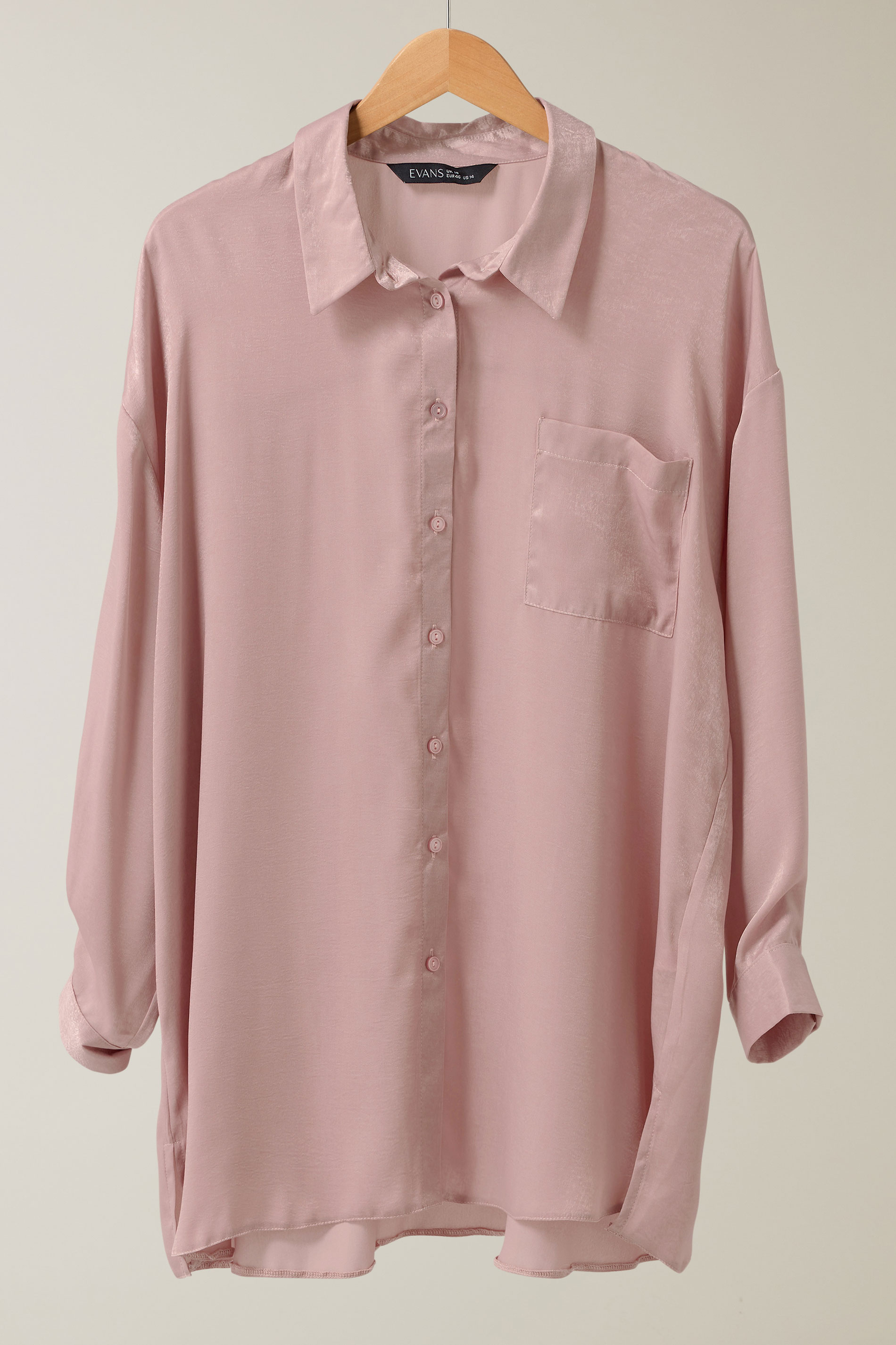 EVANS Plus Size Light Pink Metallic Button Through Shirt | Evans 5