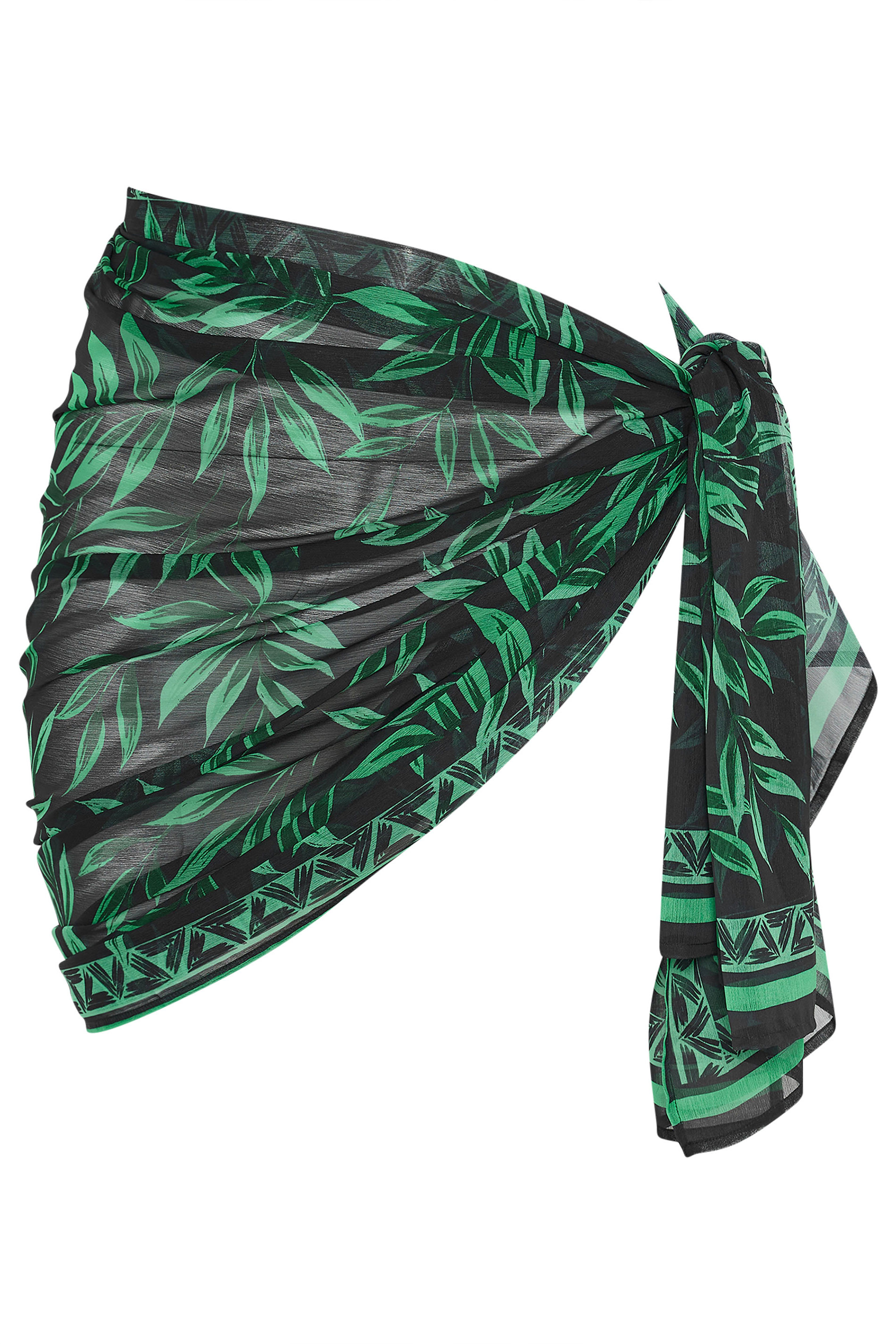 YOURS Plus Size Black & Green Tropical Leaf Wrap Beach Sarong | Yours Clothing 5