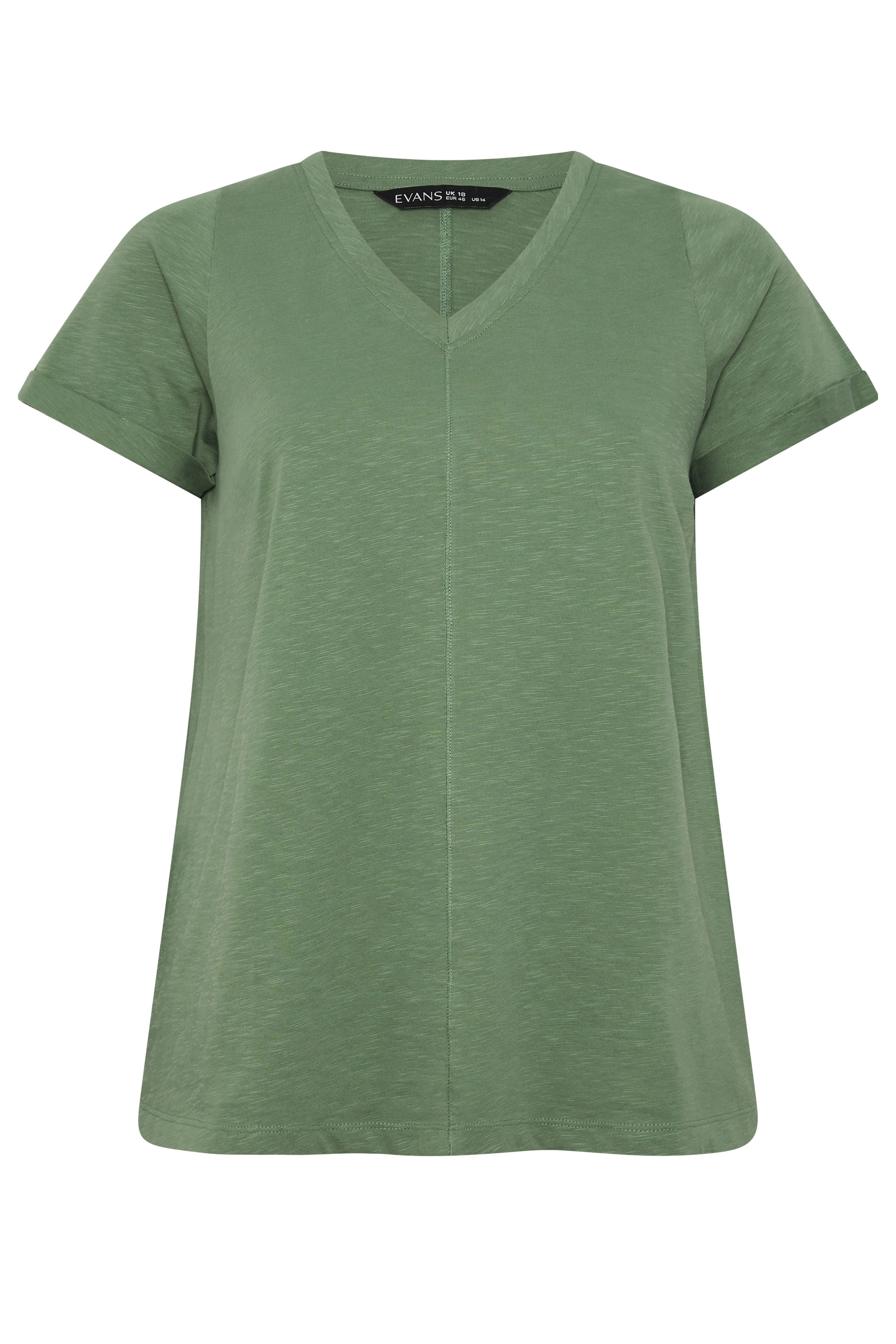 EVANS Plus Size Soft Khaki V-Neck Cotton T-Shirt | Evans 5