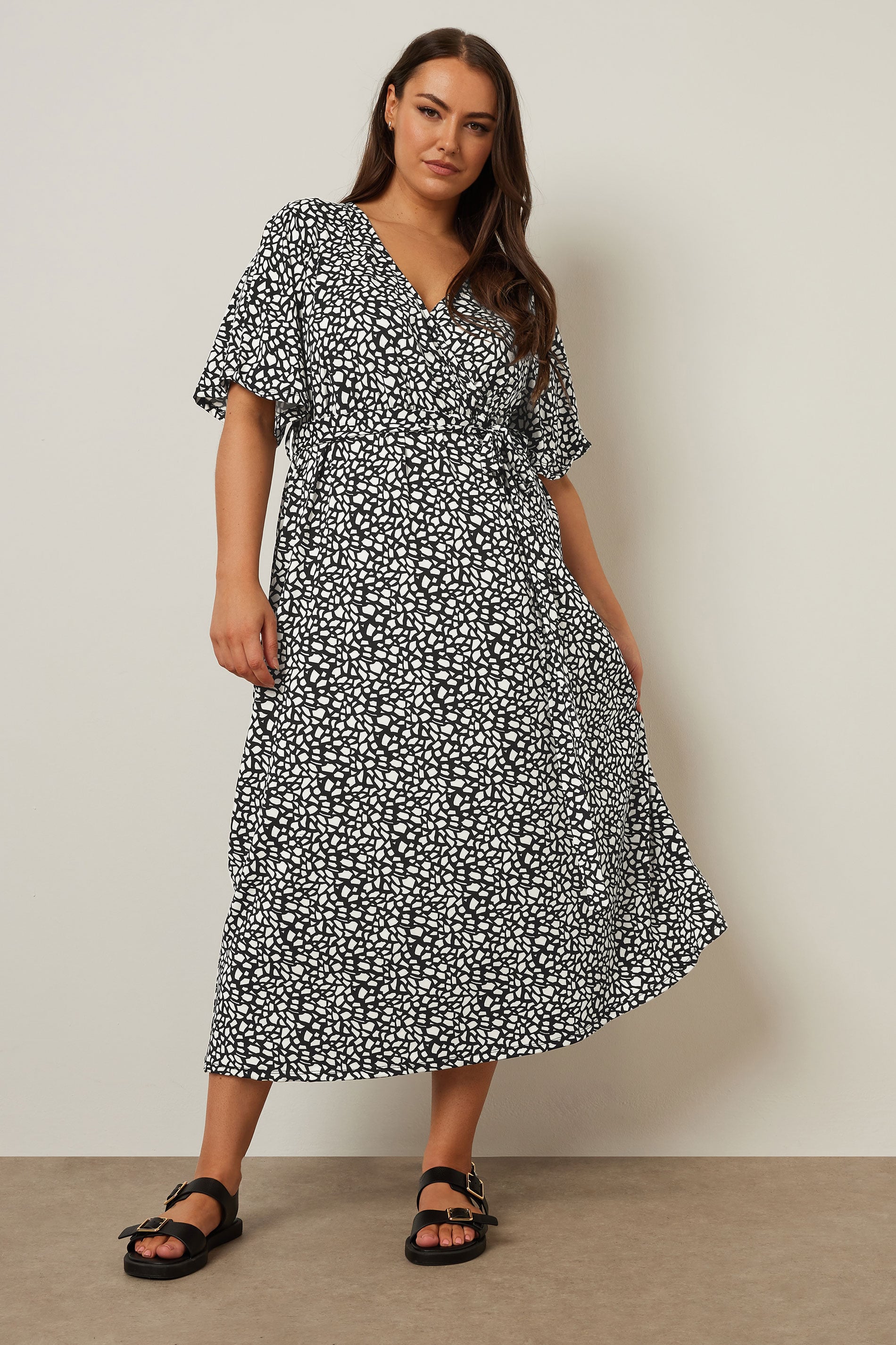 YOURS Plus Size Black Abstract Print Wrap Maxi Dress | Yours Clothing 3