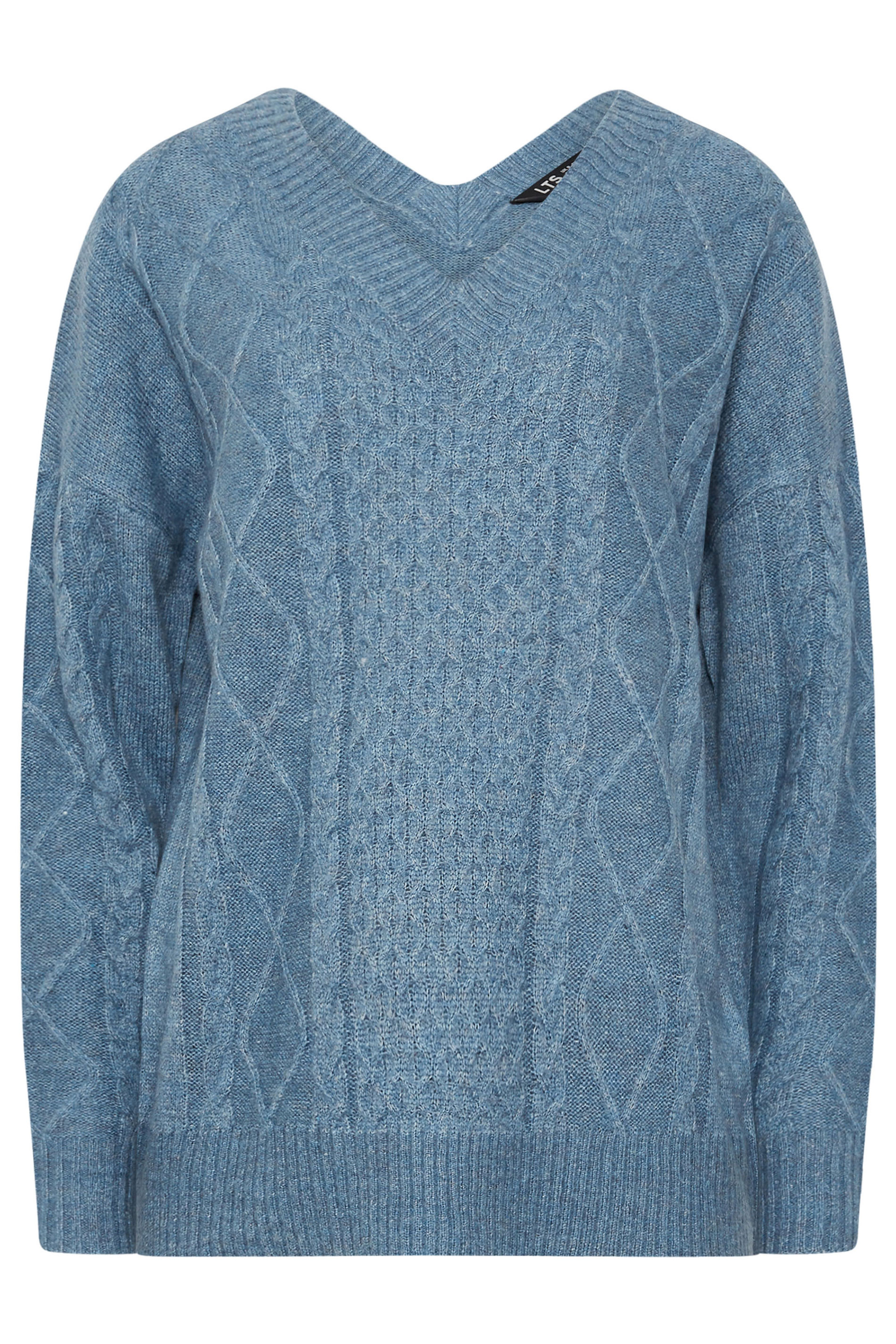 LTS Tall Blue Cable Knit V-Neck Jumper | Long Tall Sally 5