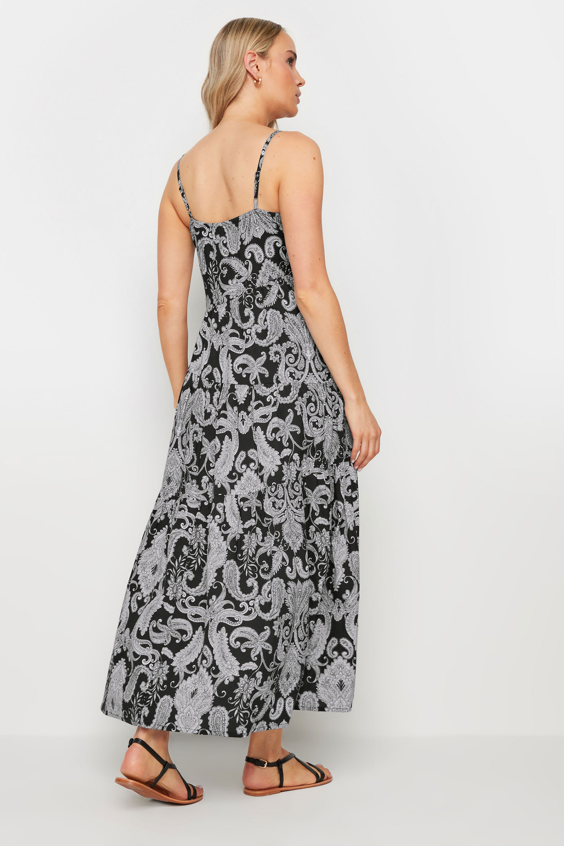 LTS Tall Women's Black Paisley Print Strappy Midi Dress | Long Tall Sally 4
