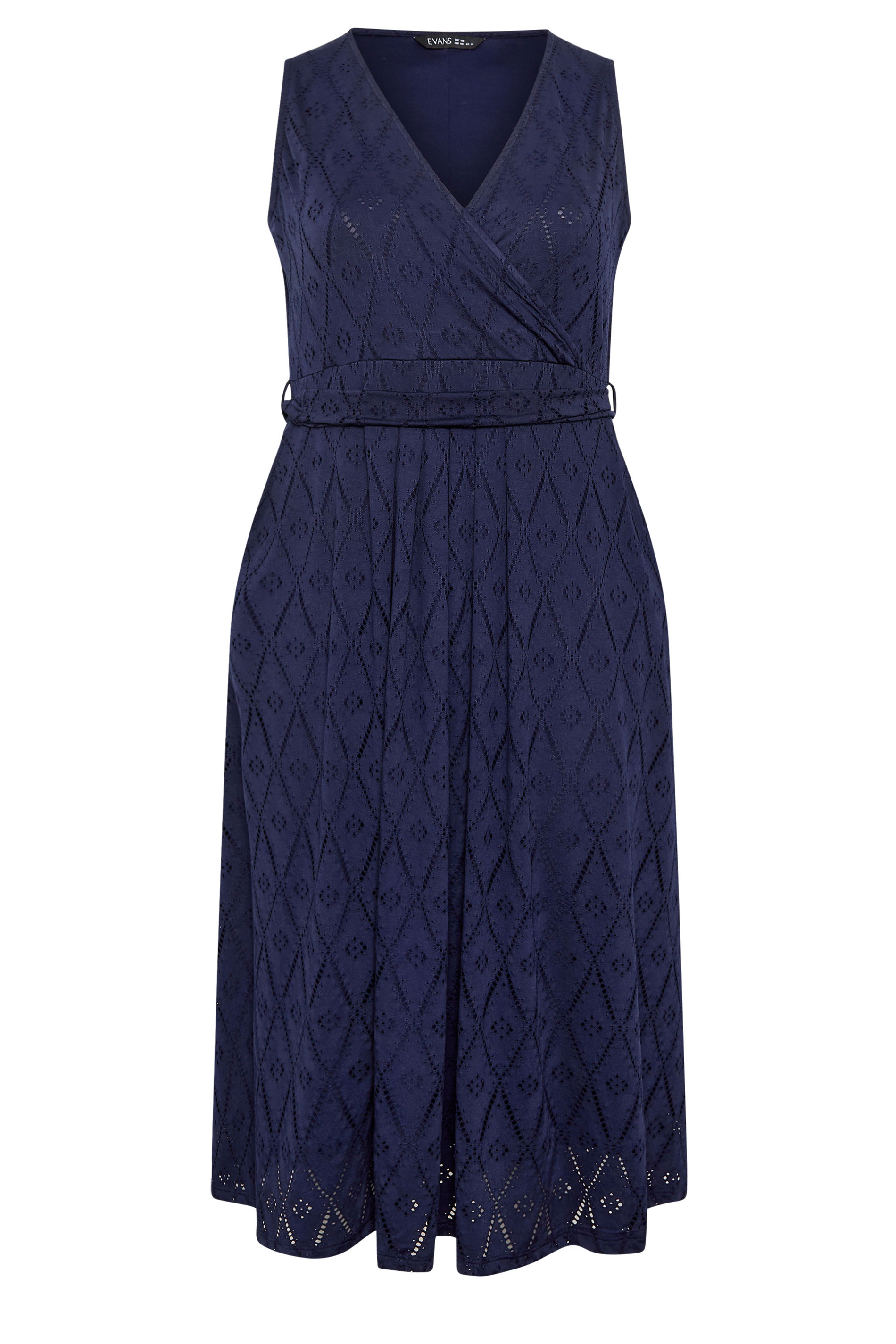 EVANS Plus Size Navy Blue Broderie Wrap Midi Dress | Evans 5