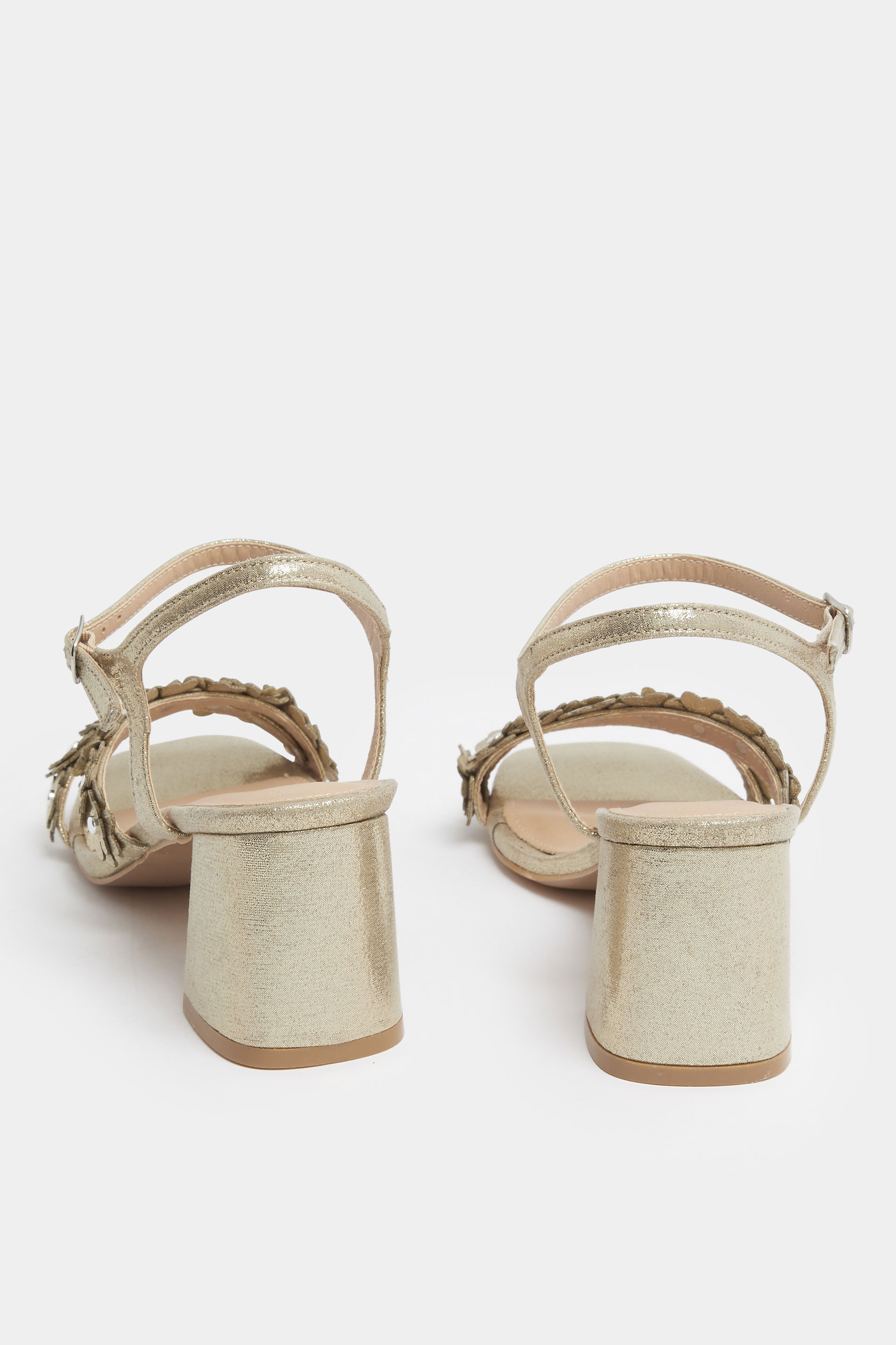 Gold Shimmer Floral Block Heel Sandals In Extra Wide EEE Fit | Yours Clothing 5