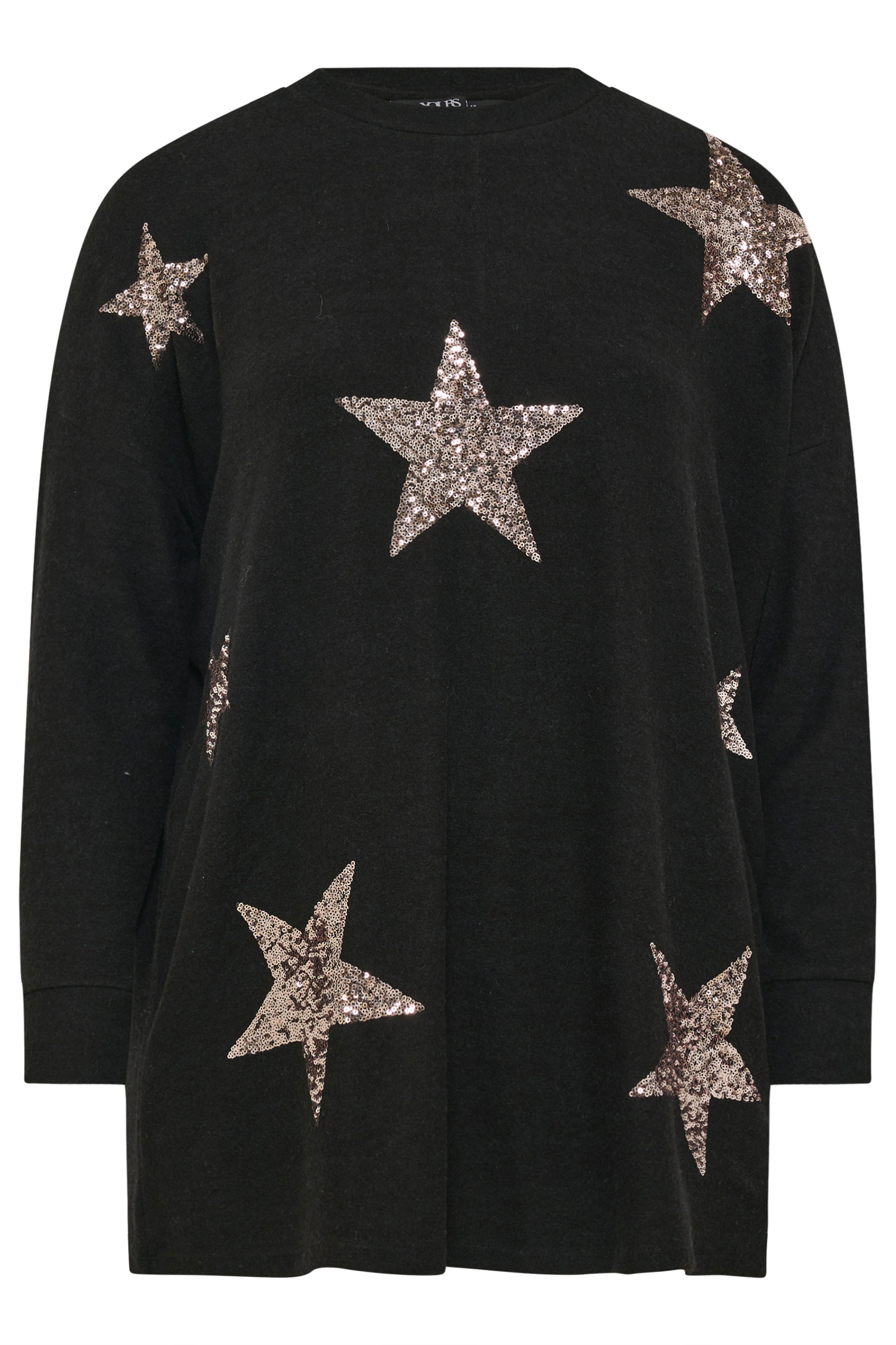 YOURS Plus Size Black Sequin Embellished Star Jumper | Yours Clothing 5