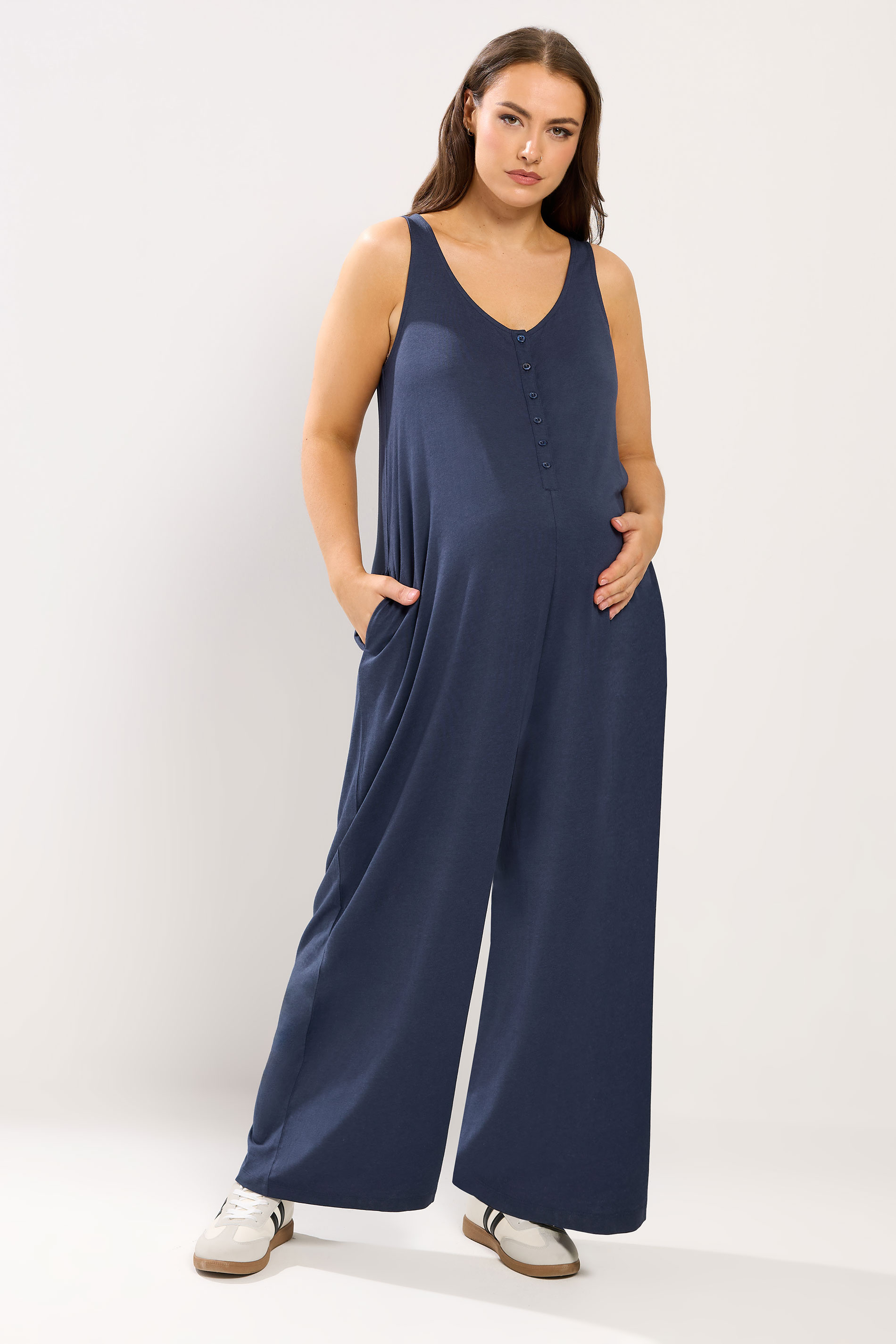 BUMP IT UP MATERNITY Plus Size Navy Blue Nursing Jumpsuit | Yours Clothing 3