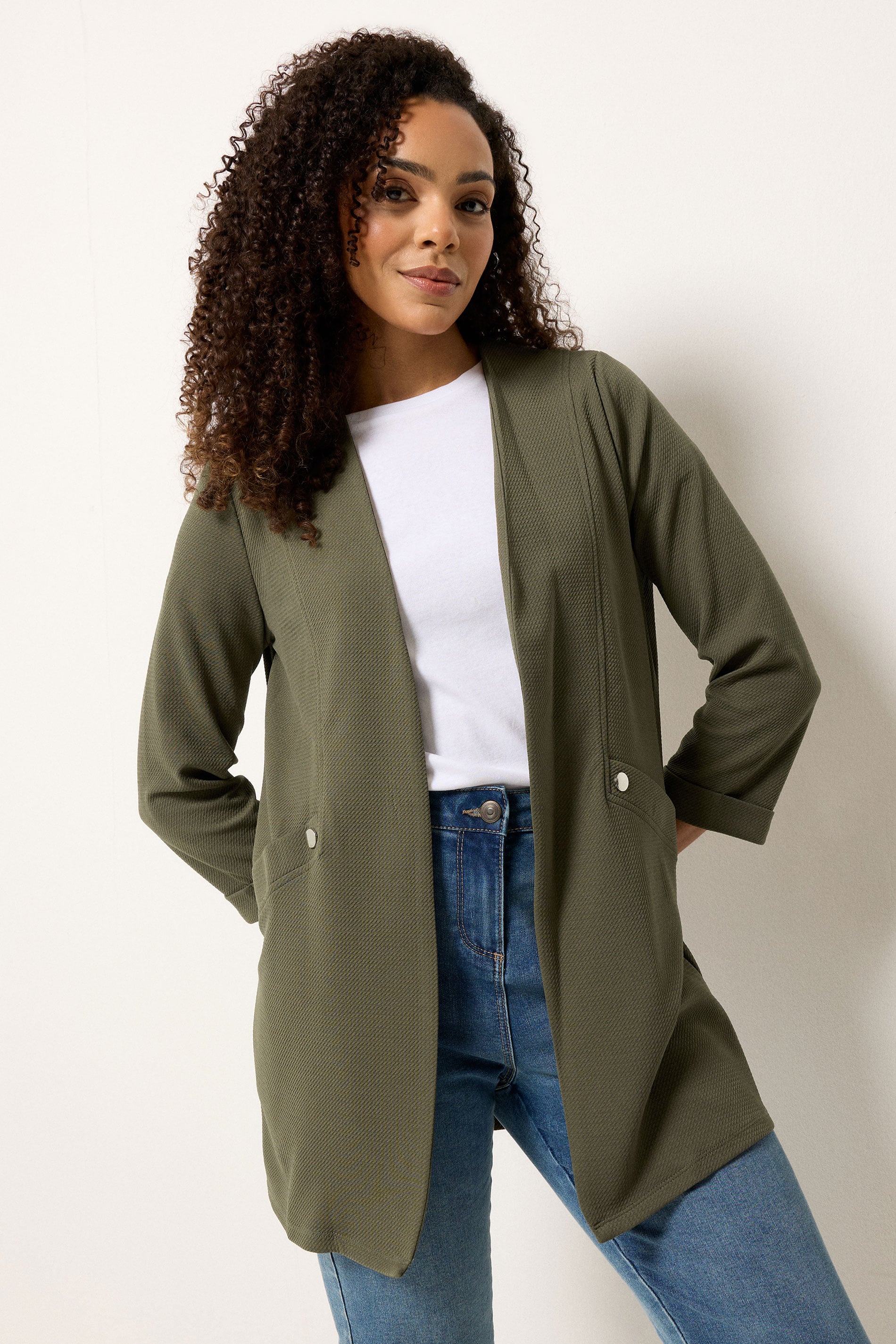 M&Co Khaki Green Textured Jersey Jacket | M&Co 3