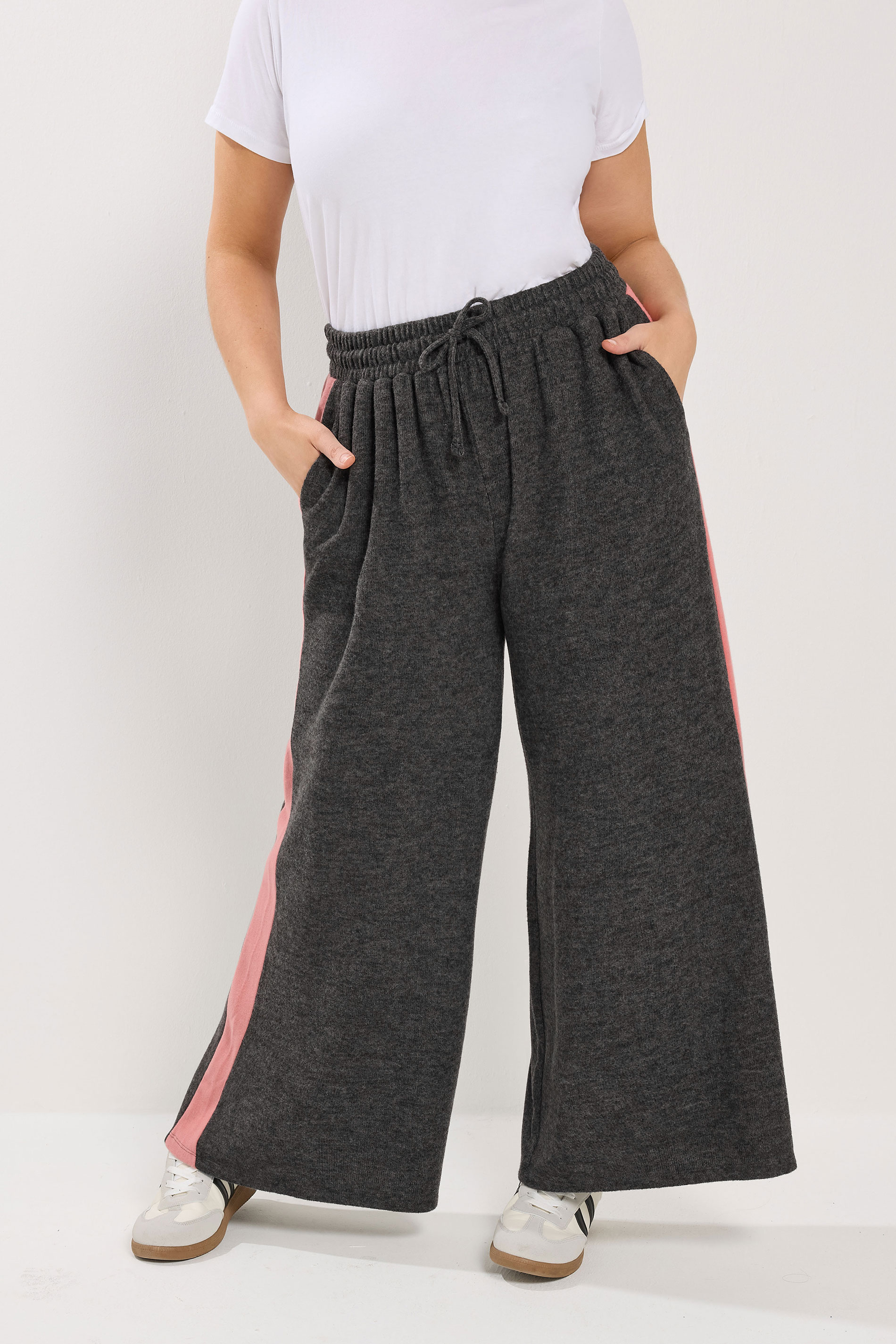 YOURS Plus Size Grey Side Stripe Trousers | Yours Clothing 3