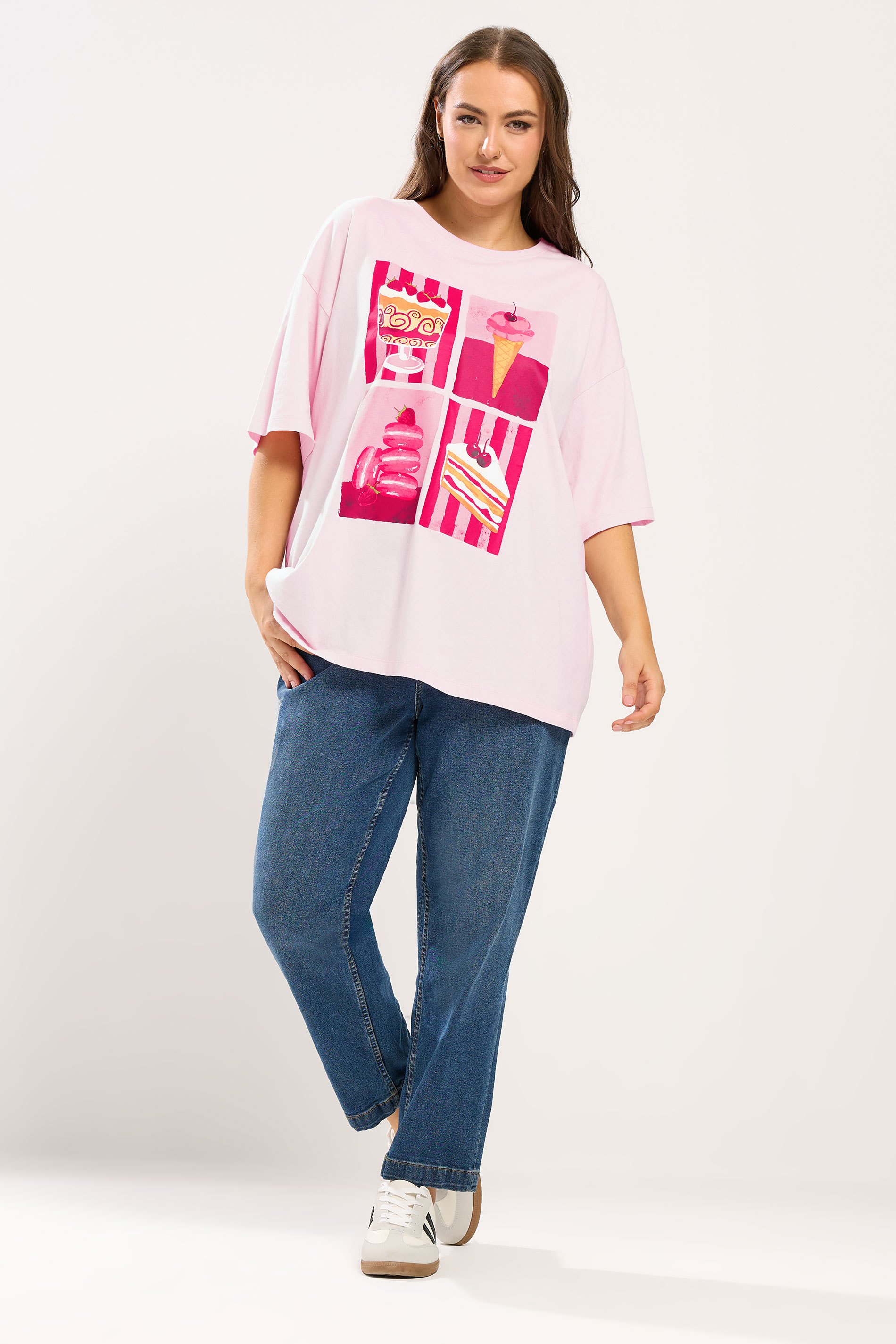 YOURS Plus Size Pink Dessert Relaxed Graphic T-Shirt | Yours Clothing 1