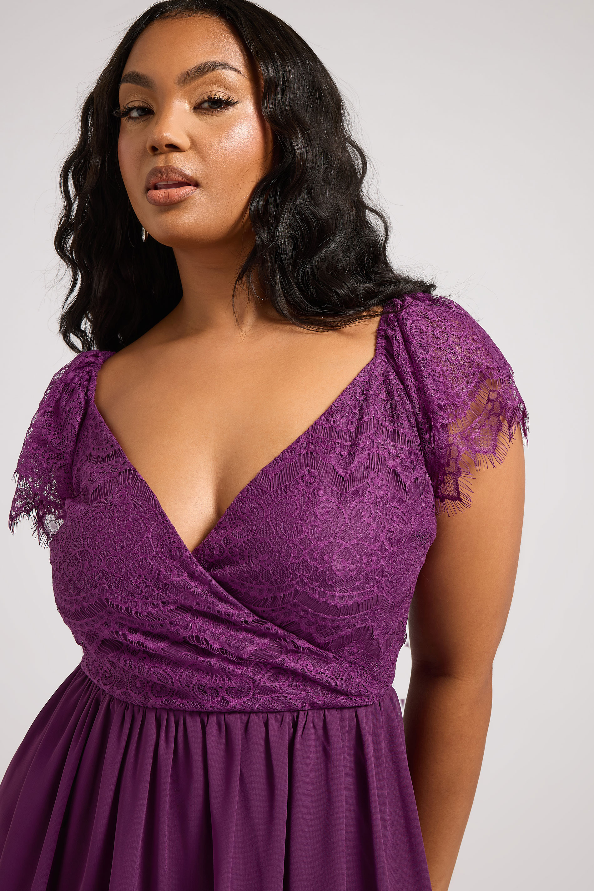 YOURS LONDON Plus Size Purple Lace Maxi Wrap Dress | Yours Clothing 4