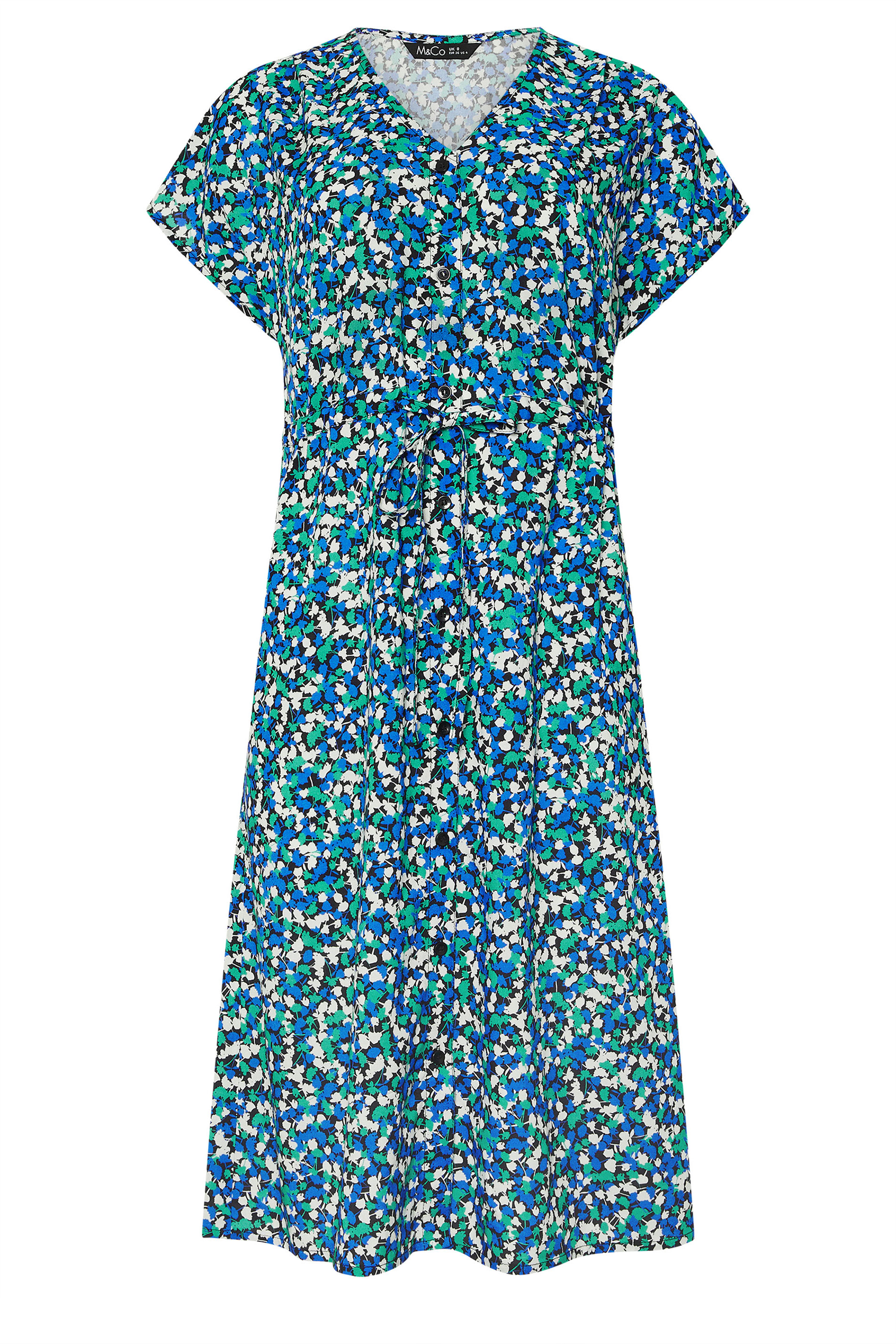M&Co Petite Navy Blue Floral Print Belted Midi Dress | M&Co 6
