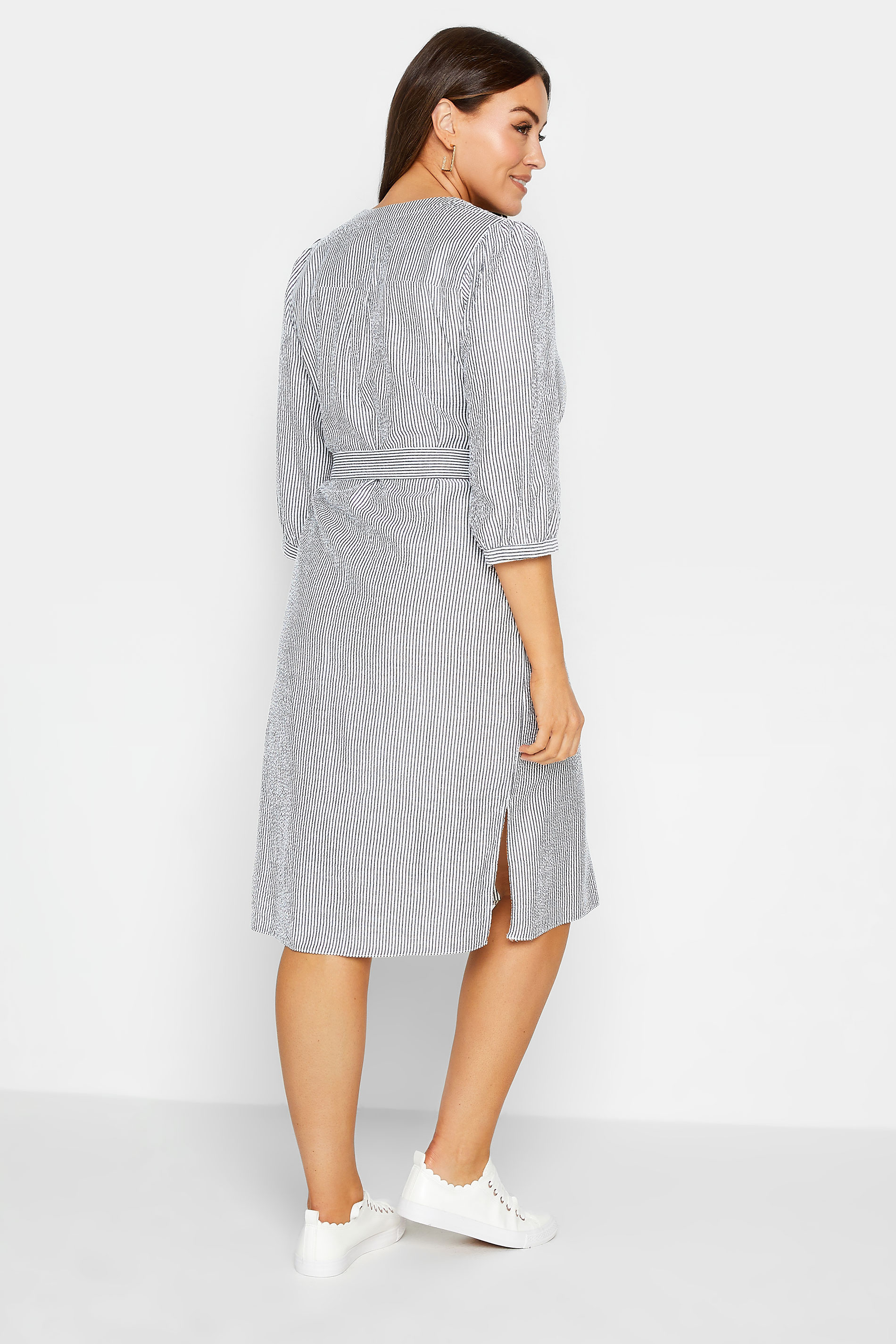 M&Co White & Grey Stripe Print Tie Waist Tunic Dress | M&Co 3