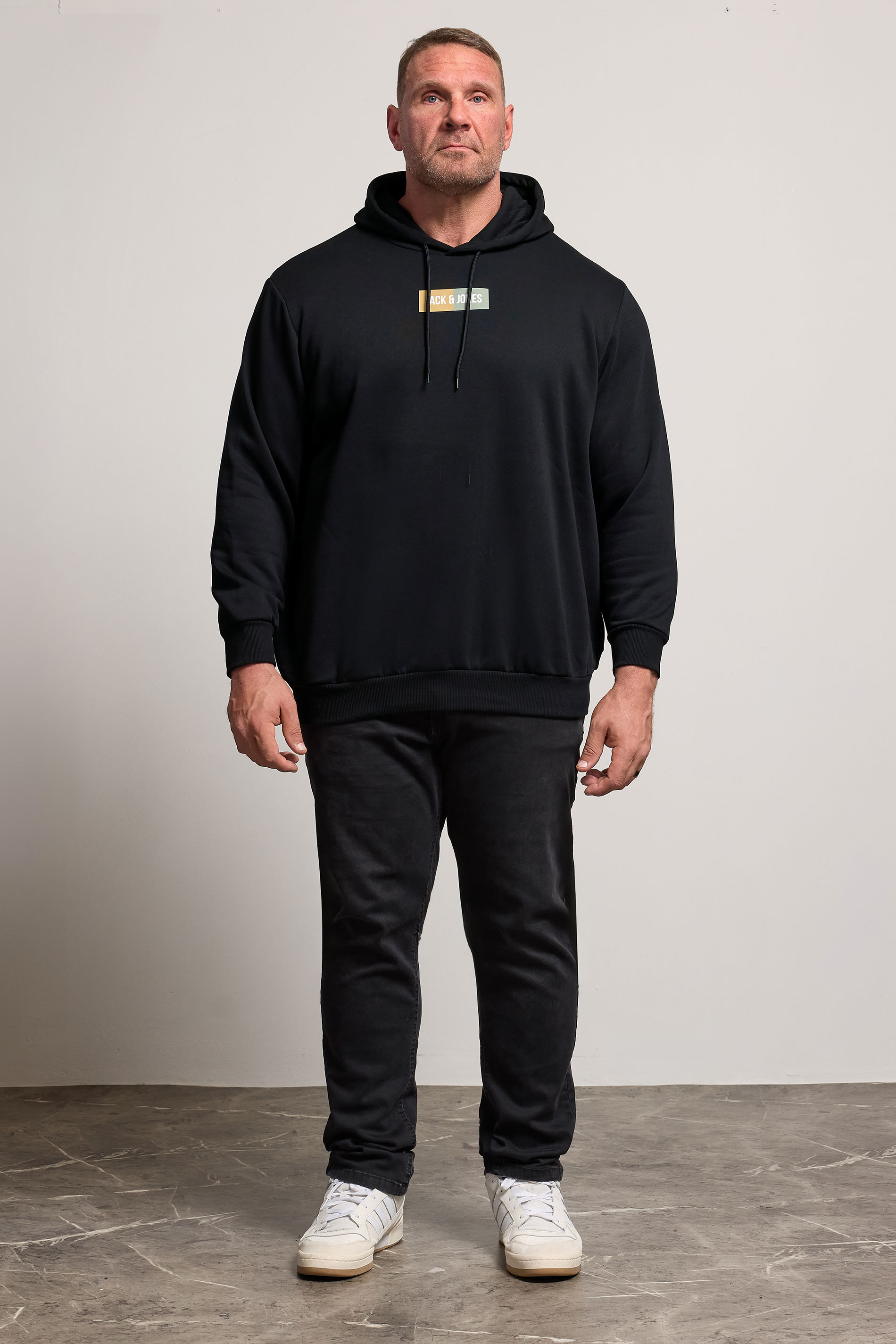 JACK & JONES Big & Tall Black Pan Logo Hoodie | BadRhino 1